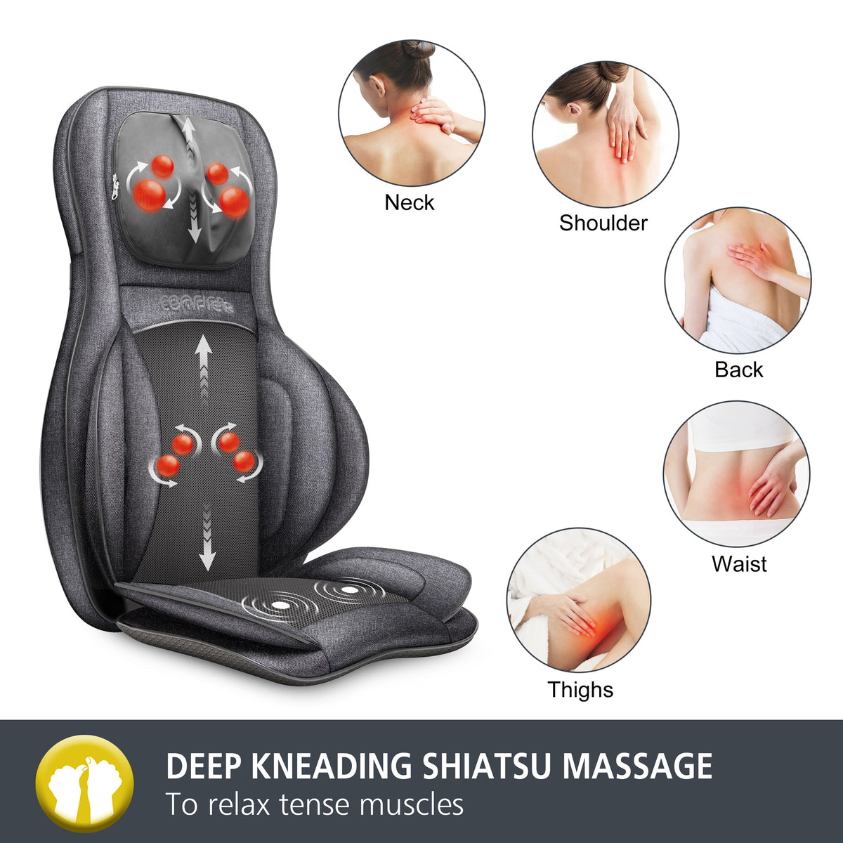 Comfier Shiatsu Back Massager with Heat,Deep Tissue Kneading Massage S