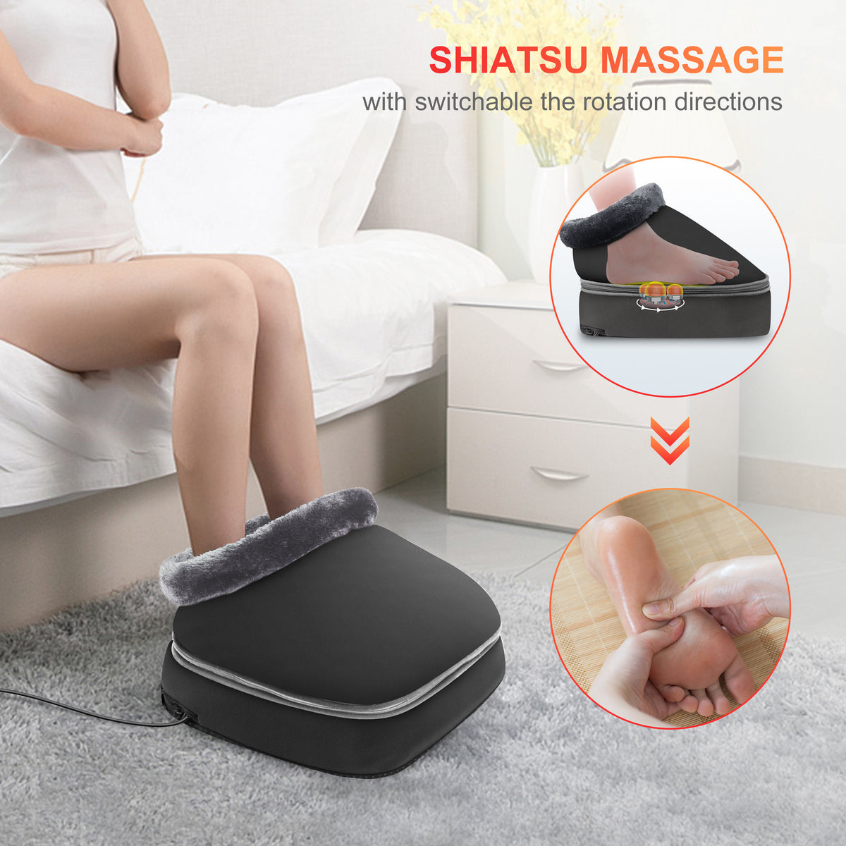 Shiatsu Foot Massager Machine with Heat, 2-in-1 Heated Foot  Warmer--CF-5202-UP