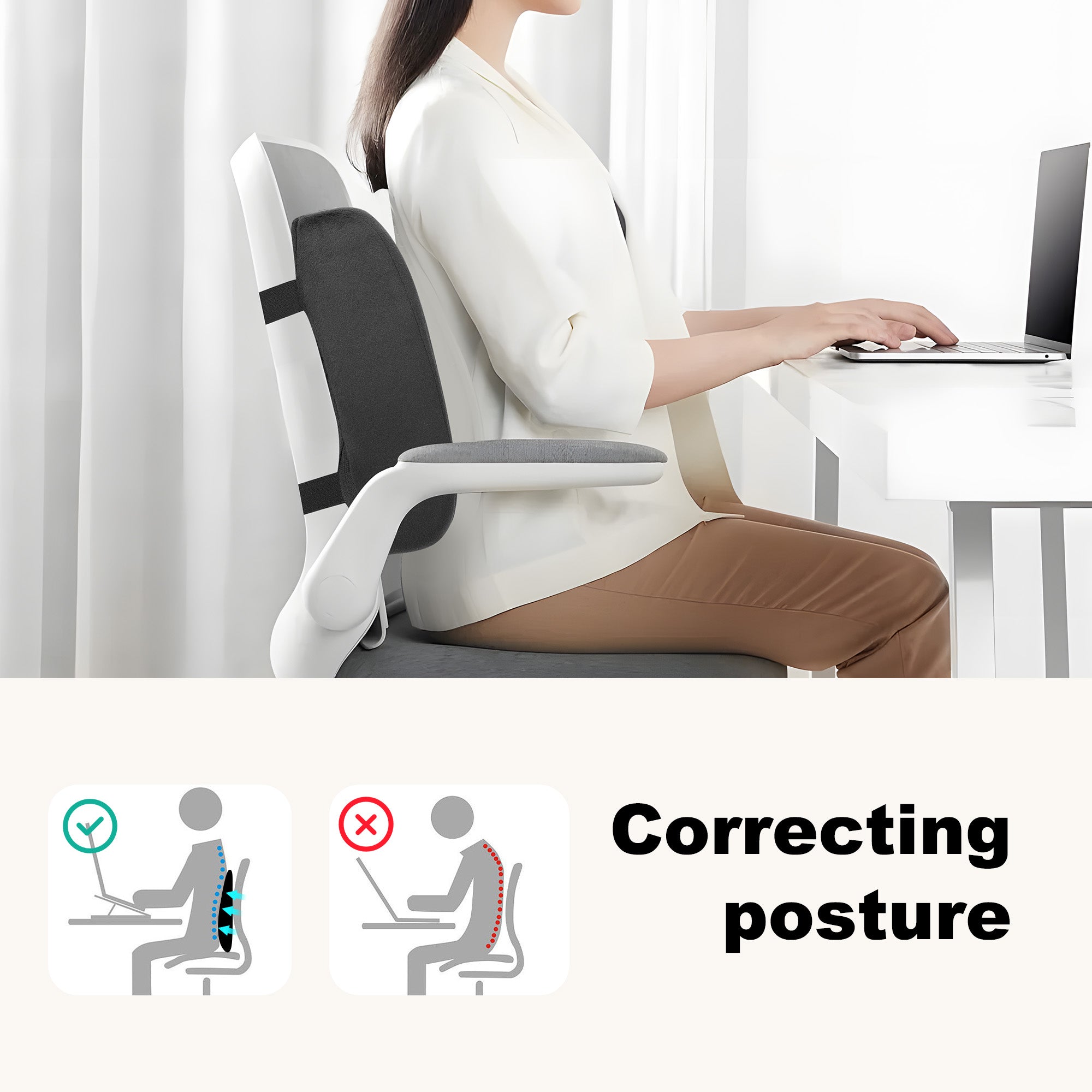 Office Chair Back Cushion Memory Foam Lumbar Support Posture
