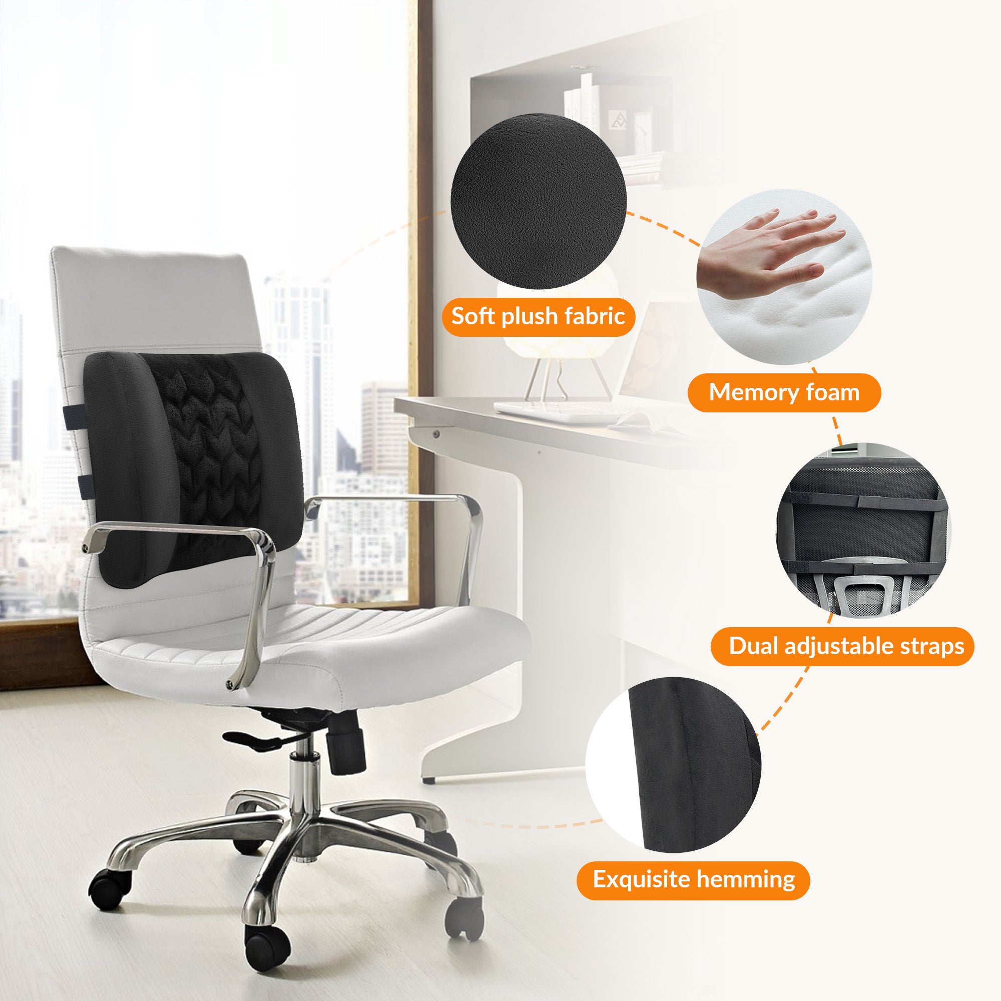ADJUSTABLE LUMBAR SUPPORT PILLOW MEMORY FOAM CUSHION FOR OFFICE