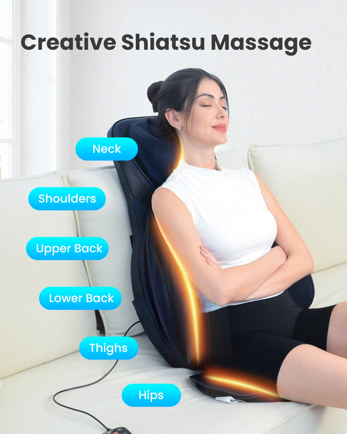 COMFIER Shiatsu Neck Back Massager with Heat, Massage Chair Pad with Tapping,Kneading Chair Massager,Seat Massager for Neck, Back and Shoulders CF-2406