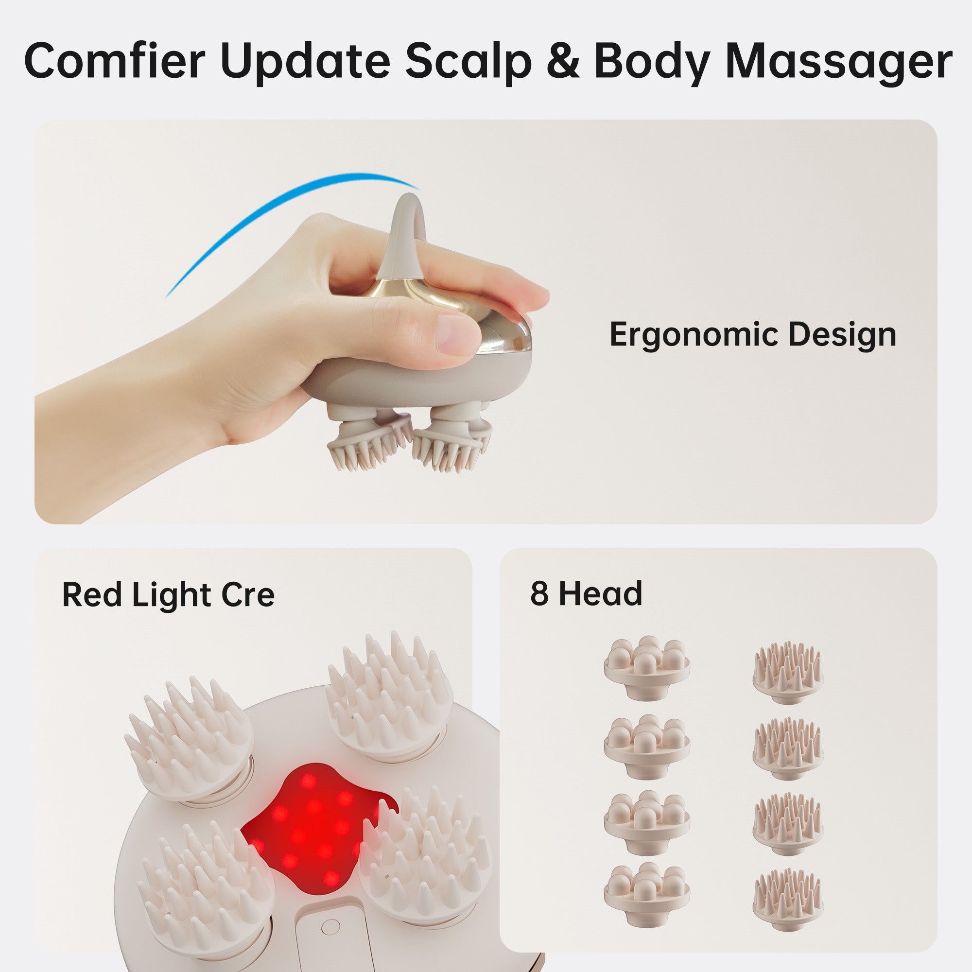 Comfier Cordless Scalp Massager Hair Growth with 3 kneading Modes, Waterproof Head Massager with 8 Claws for Deep Cleansing, Head Scratcher, Pet Massager CF-4402