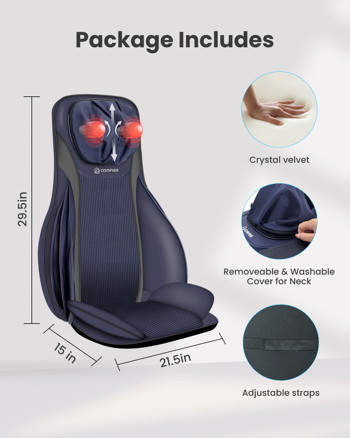 COMFIER Shiatsu Neck Back Massager with Heat, Massage Chair Pad with Tapping,Kneading Chair Massager,Seat Massager for Neck, Back and Shoulders CF-2406