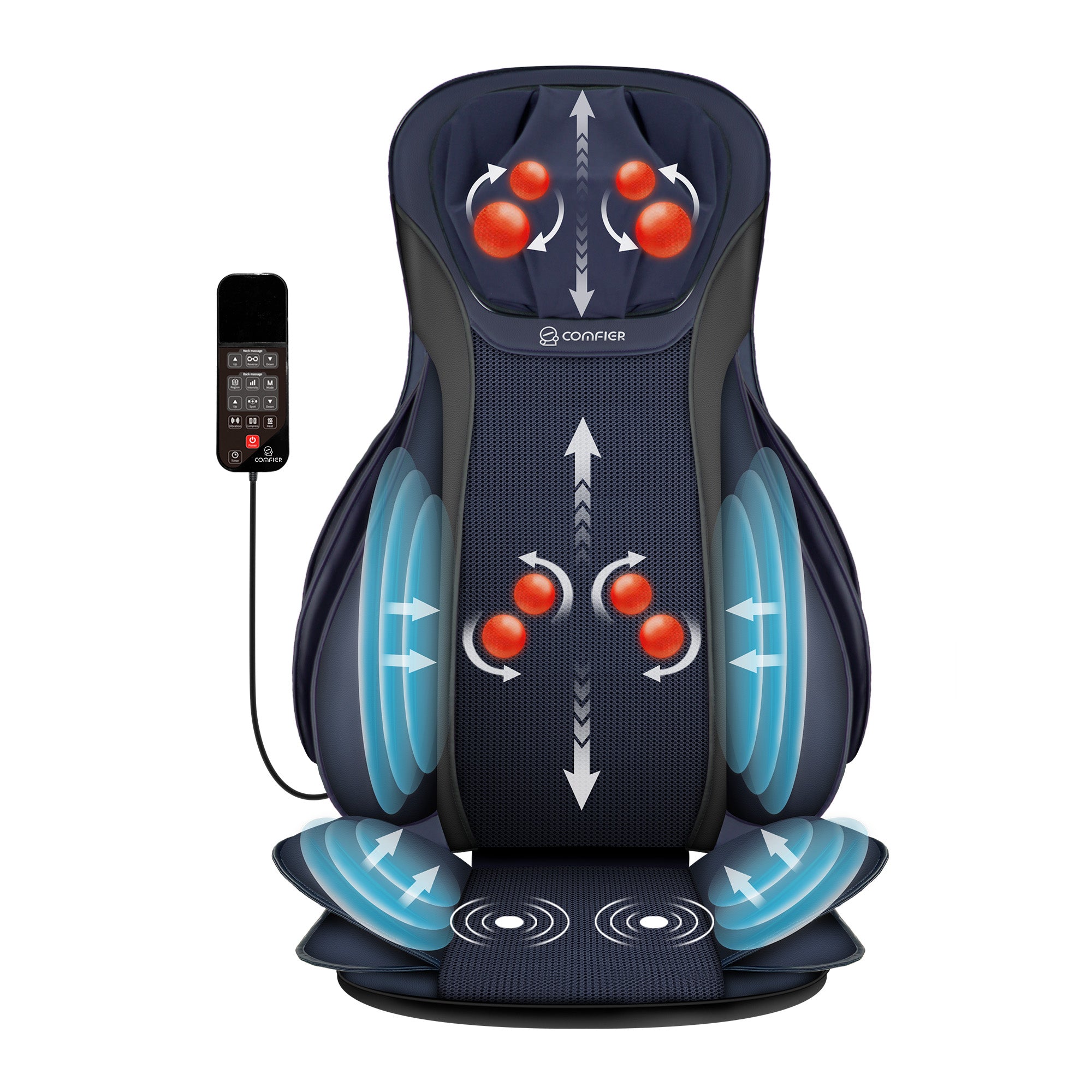 COMFIER Shiatsu Neck Back Massager with Heat, Massage Chair Pad with Tapping,Kneading Chair Massager,Seat Massager for Neck, Back and Shoulders CF-2406