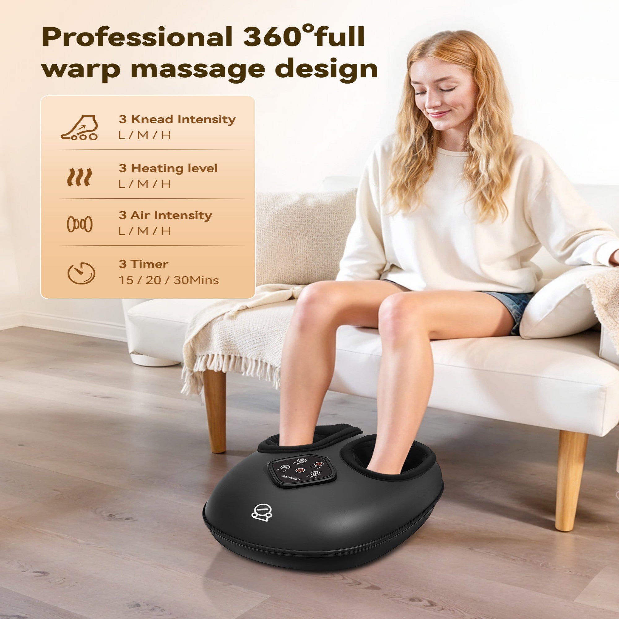 Comfier 2025 Upgrade Larger Foot Massager with Size 14, Shiatsu Feet Machine with Heat,Compression, Kneading &rolling,foot Massage for neuropathy,Plantar Fasciitis, Home or Office CF-5425