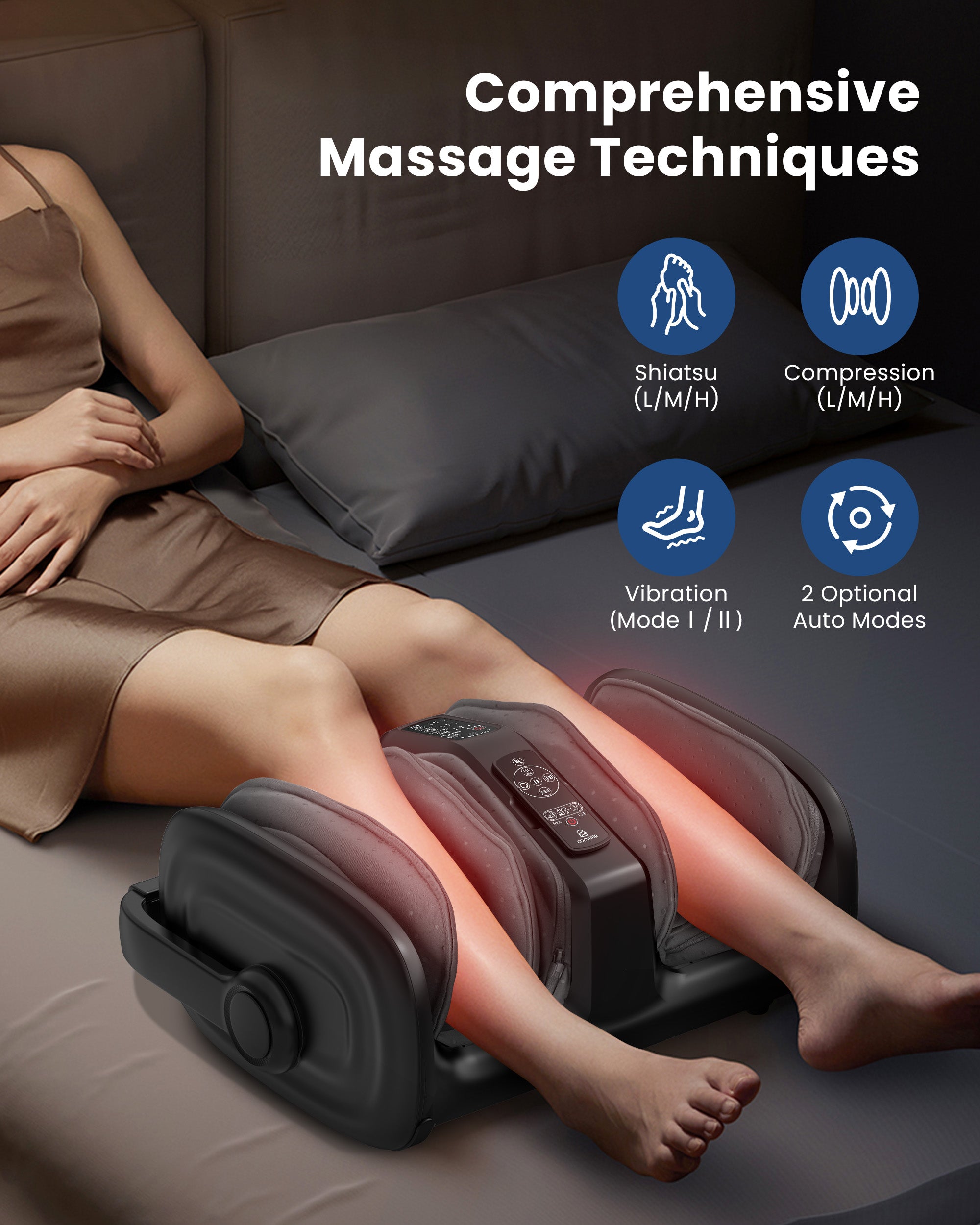 Comfier Shiatsu Foot Massager Machine, Foot Calf Massager with Heat, Squeeze & Vibration Massage, Remote Control, UP to Men Size 14 CF-5416