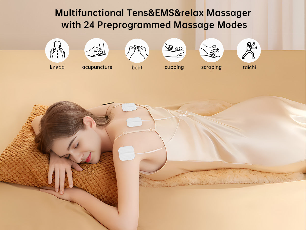 Tens Unit Machine Pulse Massager 24 Massage Modes Rechargeable Muscle Stimulator