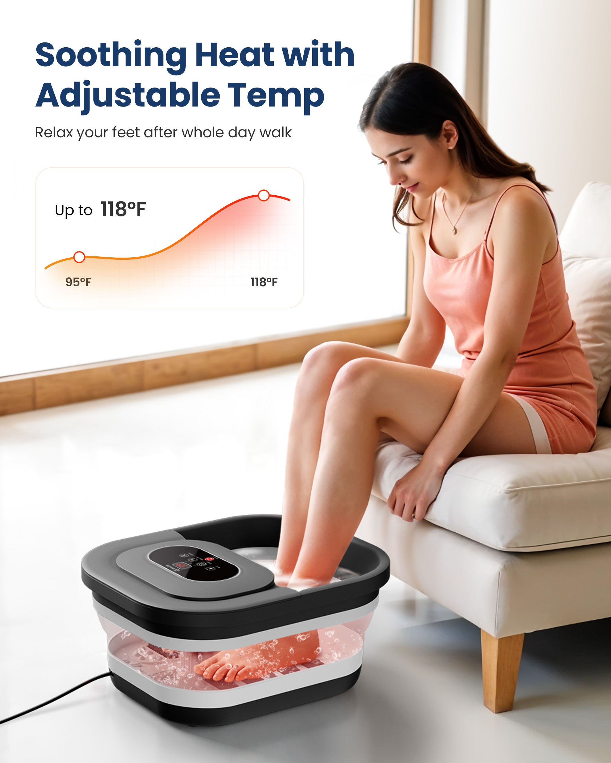 Comfier Collapsible Foot Spa Bath Massager with Heat, Pedicure Foot Spa with Bubbles, Red Light, Pumice Stone and Shiatsu Massage Rollers, Heated Bath Spa for Relaxation and Stress Relief CF-5415