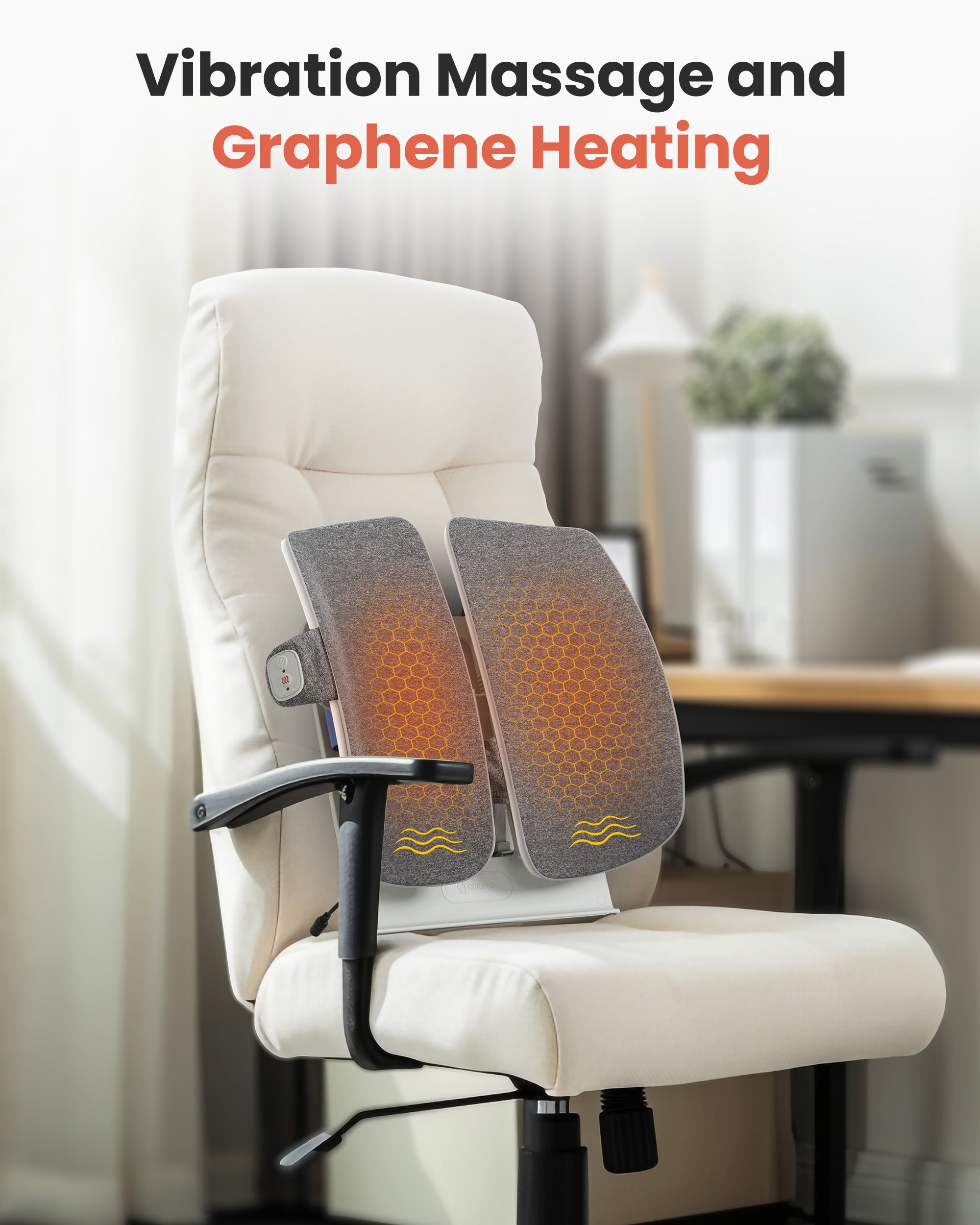 Comfier Heated Lumbar Support Pillow with Vibration Massage, Back Support Cushion for Office Chair, Graphene Heating Chair Back Massager, Adjustable Height Up to 18.1 Inches CF-1313