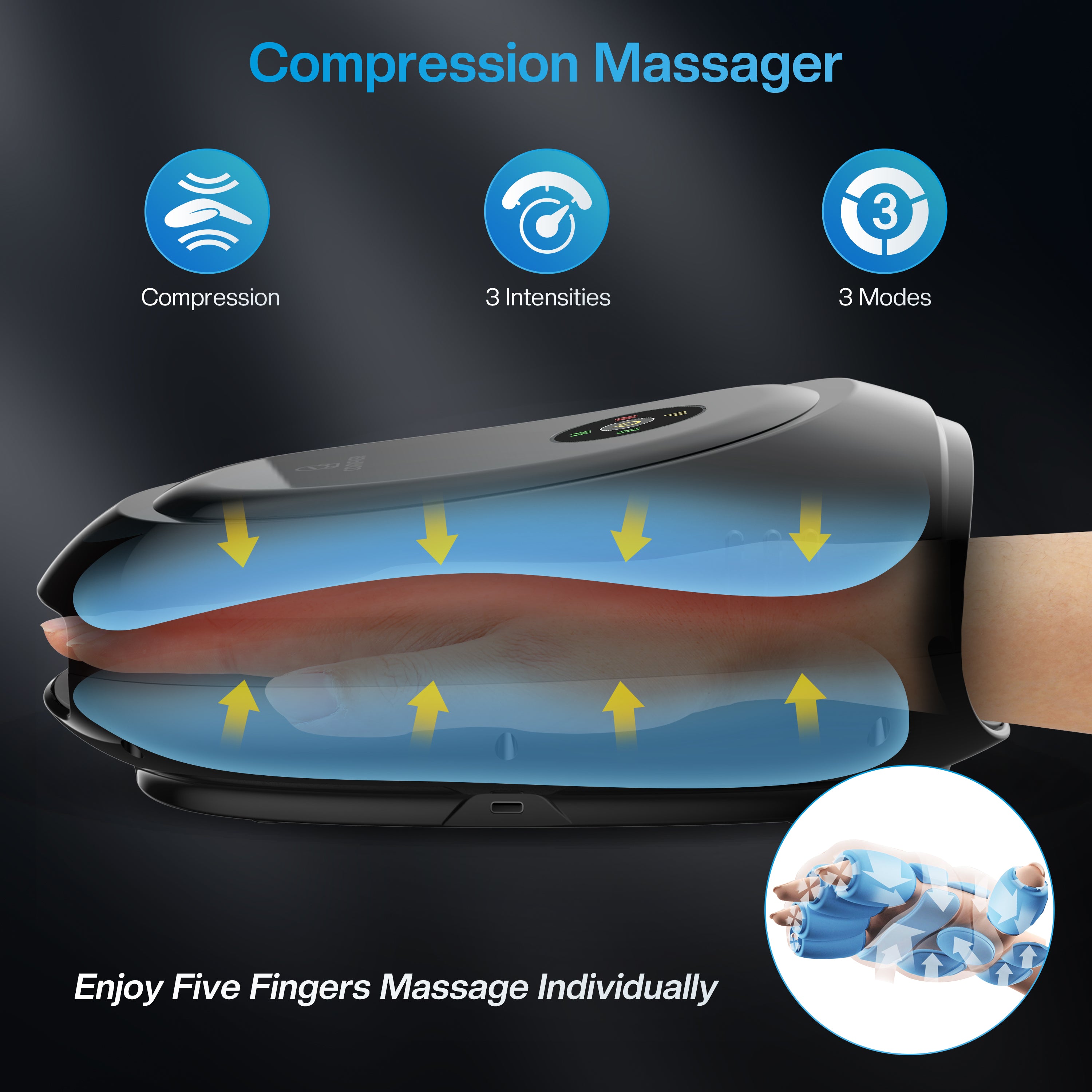 Comfier Cordless Hand Massager with Heat,Compression & Vibration,Massage Machine for Hands with App Control - SK4101W