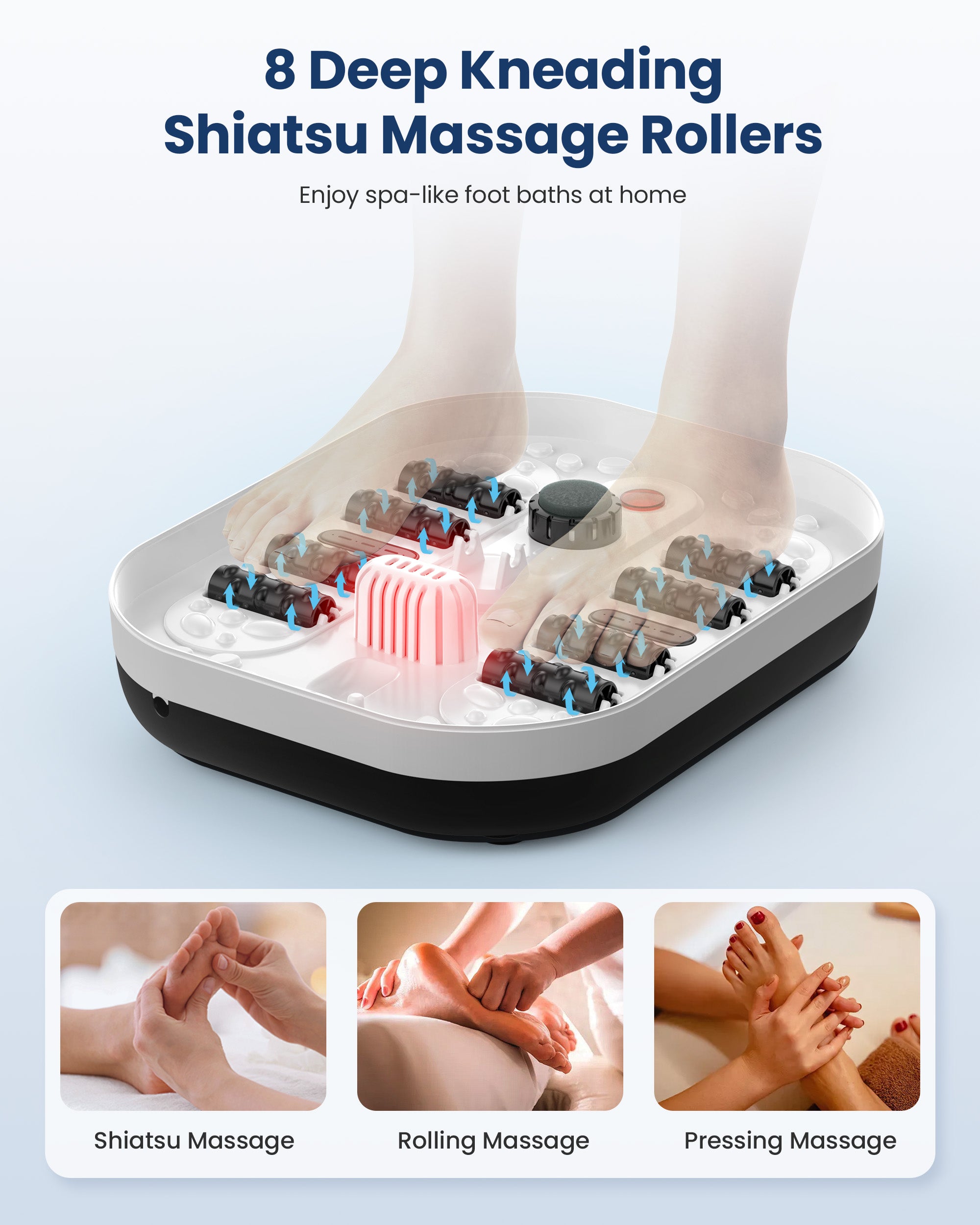 Comfier Collapsible Foot Spa Bath Massager with Heat, Pedicure Foot Spa with Bubbles, Red Light, Pumice Stone and Shiatsu Massage Rollers, Heated Bath Spa for Relaxation and Stress Relief CF-5415