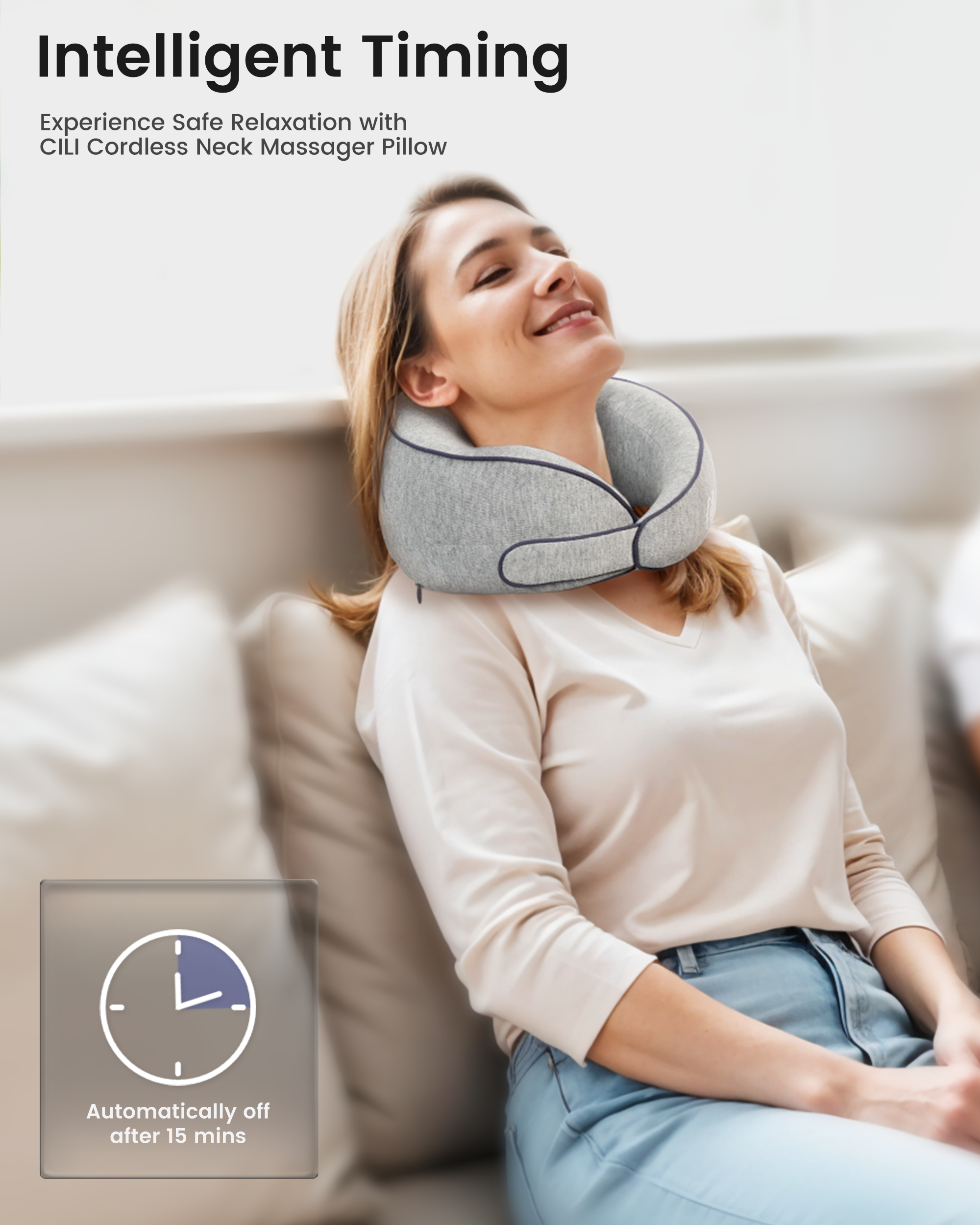 CiLi Cordless Neck Massager Pillow with Heat, Shiatsu Neck Massager for Pain Relief Deep Tissue, Neck Travel Pillow, 3 Adjustable Intensity CL-6476