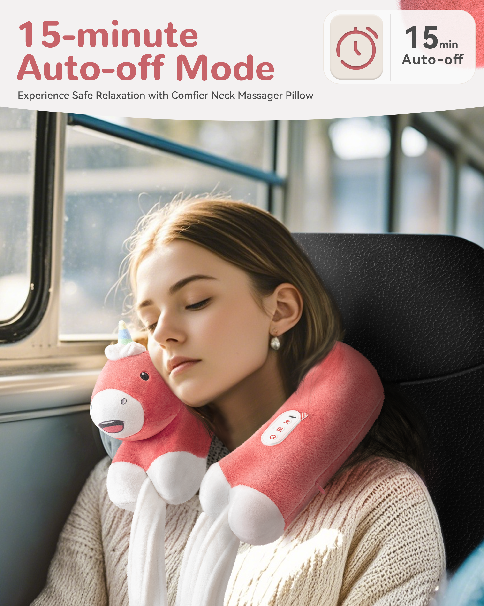 Comfier Neck Pillow for Traveling, Heated Travel Pillow with Kneading Massage, Neck Massager Pillow with Cute Unicorn Shape,Travel Neck Pillow for Airplane, Office, Home CF-6407