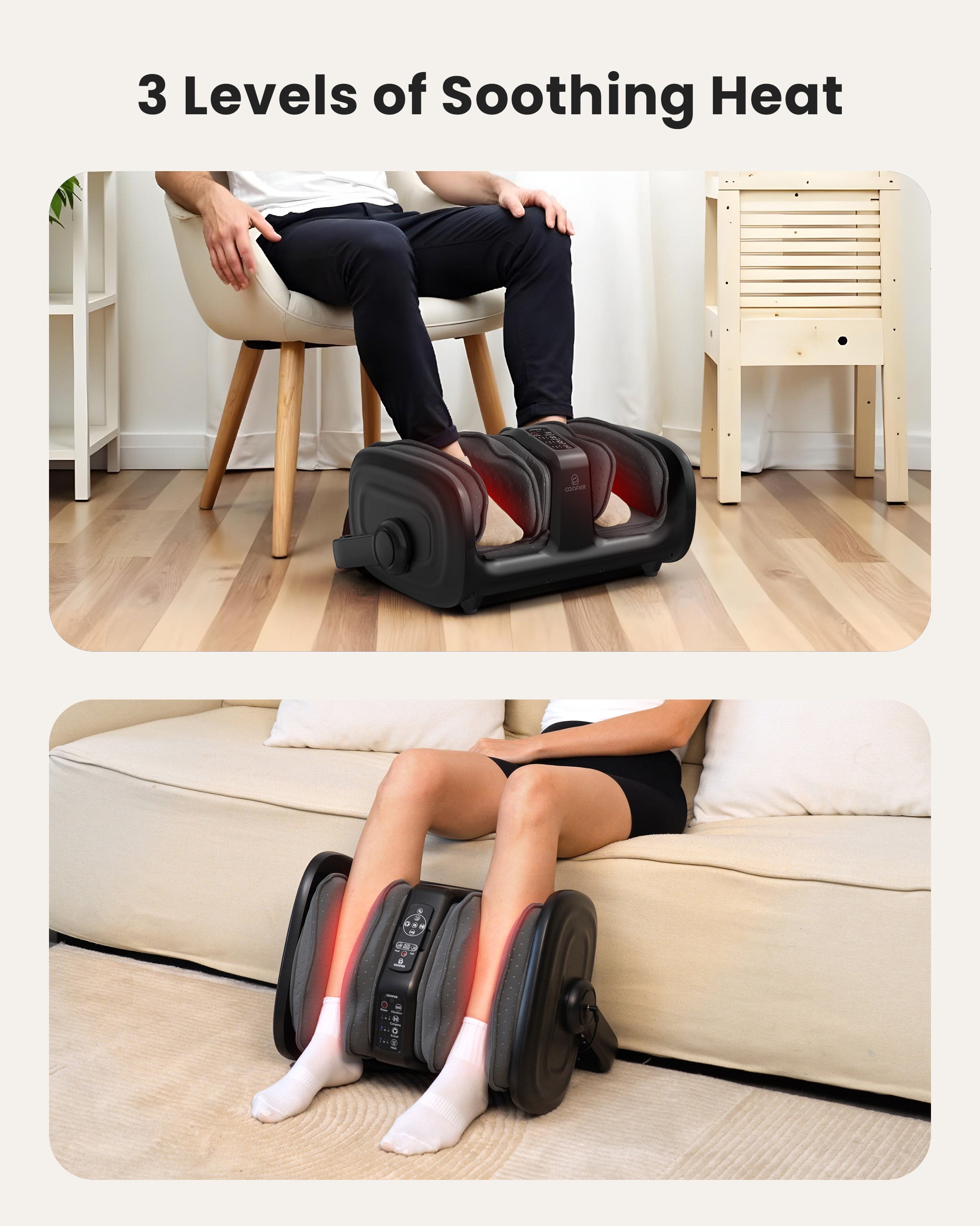 COMFIER Shiatsu Foot Massager Machine, Foot Calf Massager with Heat, Squeeze & Vibration Massage, Remote Control, UP to Men Size 14 CF-5416