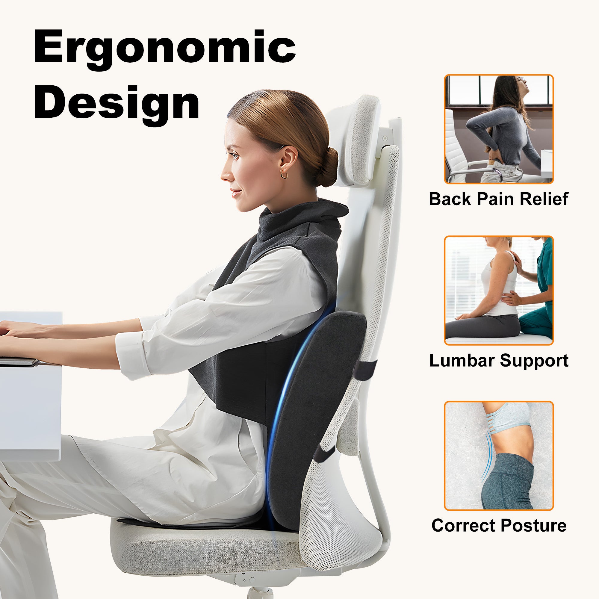 Lumbar Support Pillow Car Seat Back Support Ergonomic Cushion Pain