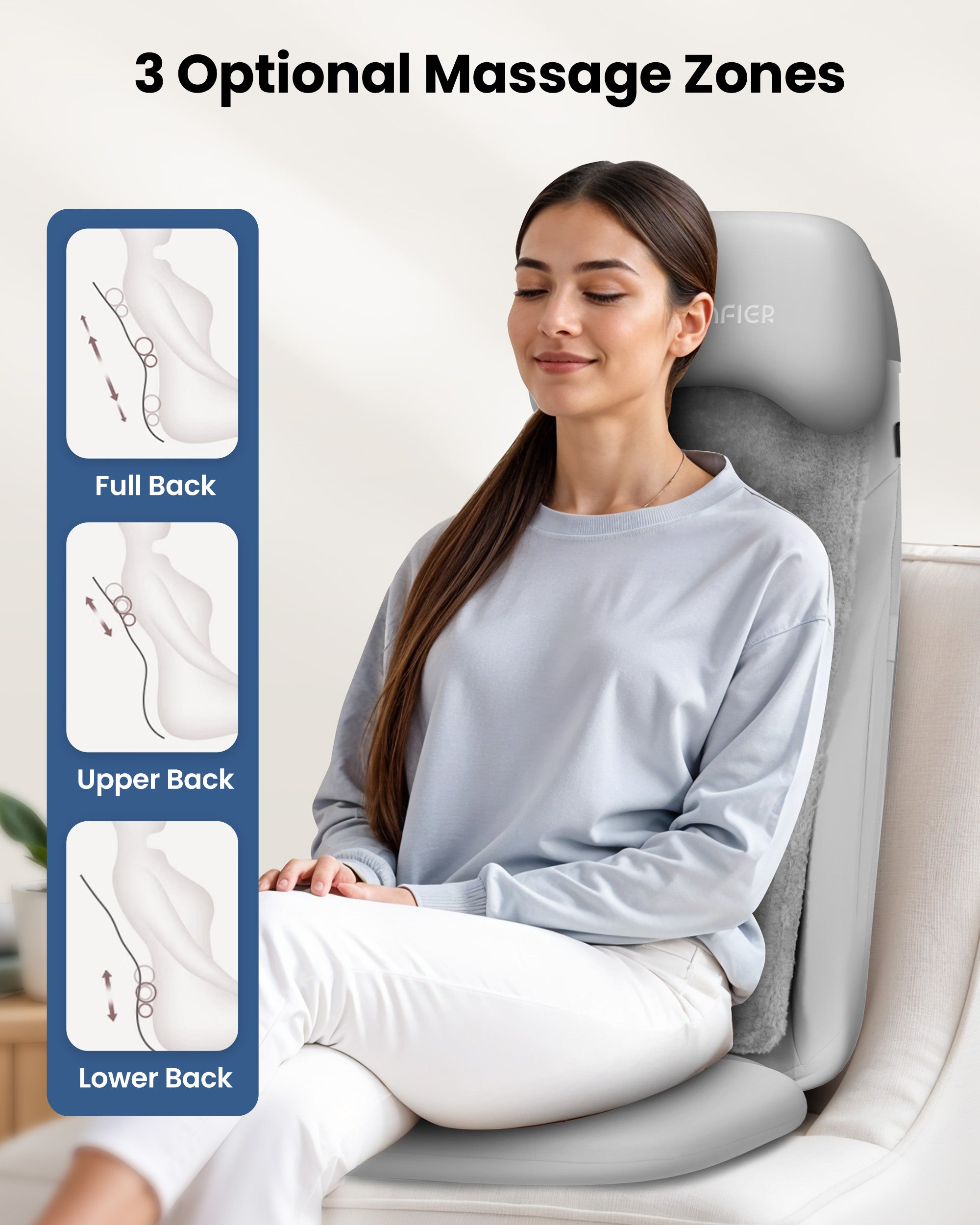 Comfier Shiatsu Back Massager with Heat, Deep Tissue Kneading Chair Massager with Vibration, 2D/3D Shiatu Massage Seat Cushion, Full Back Massage Chair Pad CF-2311