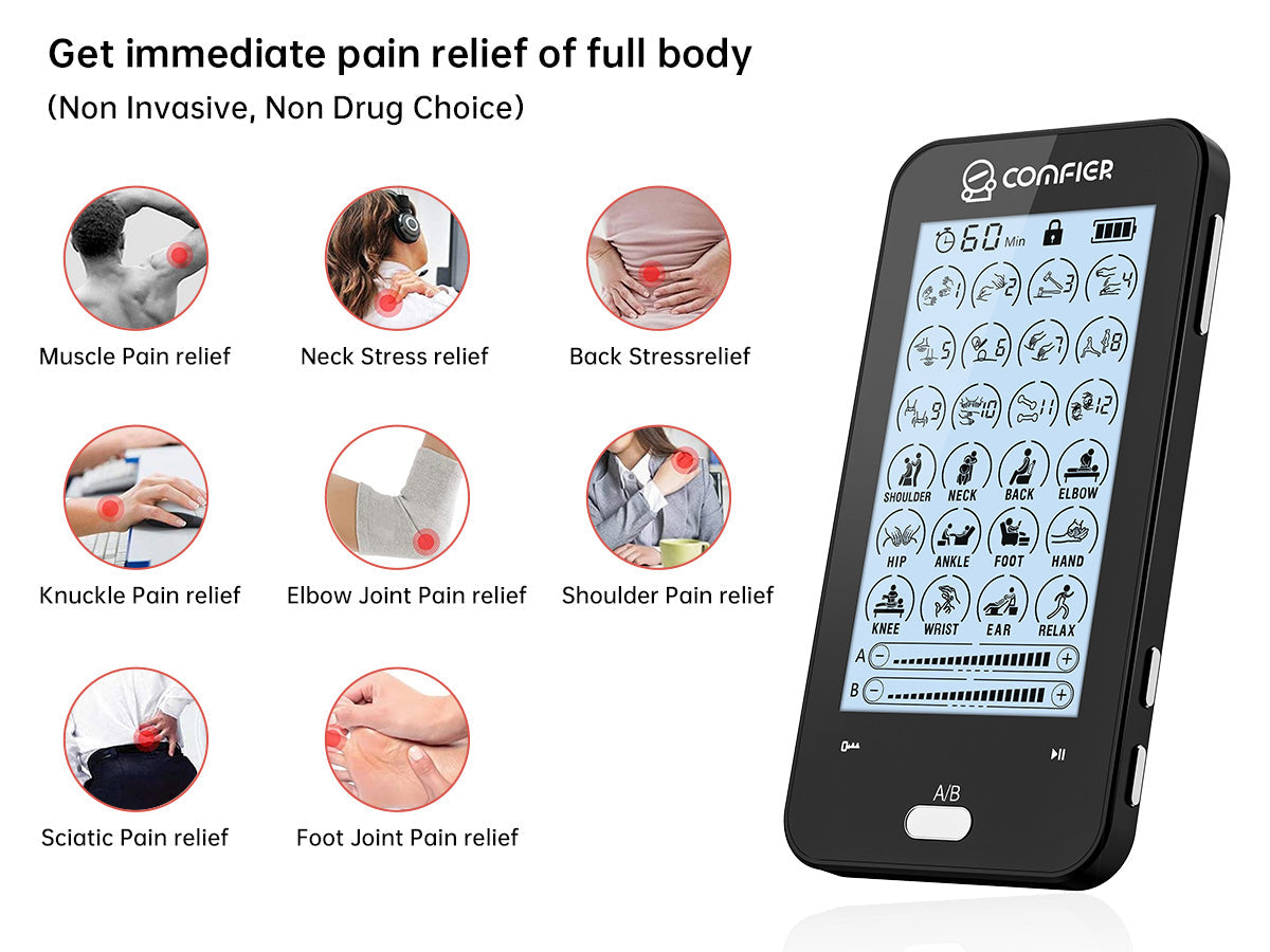 Comfytemp TENS Unit Muscle Stimulator, Dual Channels TENS Machine for Pain  Management, Electronic Pulse Massager for Back, Neck, Sciatica, Shoulder