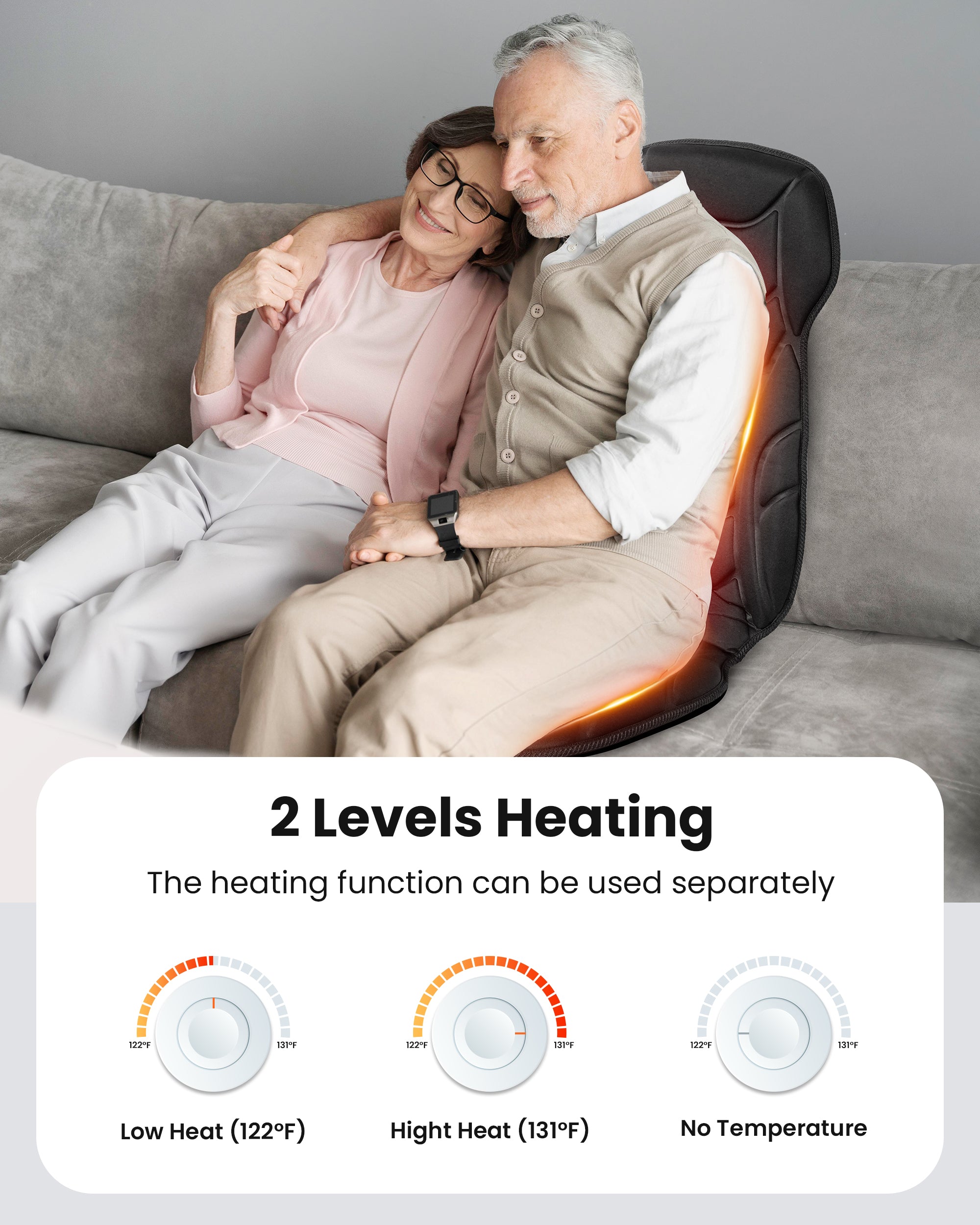 Comfier Back Massager with Heat, Vibration Massage Seat Cushion with 8 Massage Nodes & 5 Modes, Adjustable Chair Massage Pad for Home Office, Heated Chair Pad CF-2402