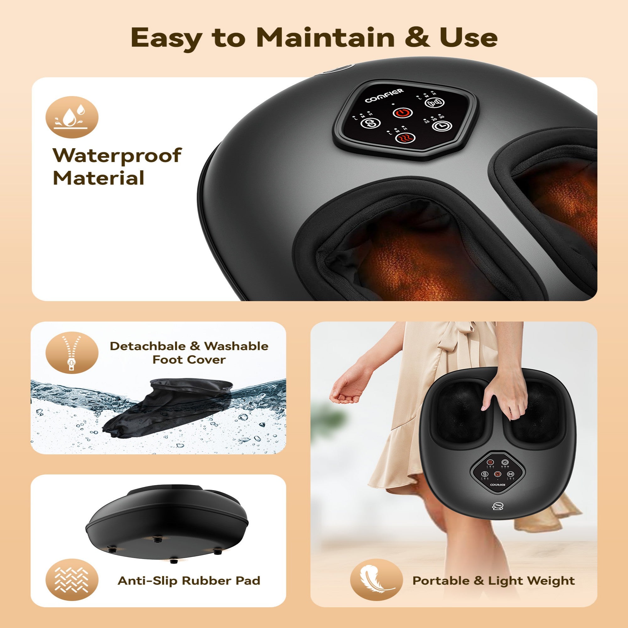 Comfier 2025 Upgrade Larger Foot Massager with Size 14, Shiatsu Feet Machine with Heat,Compression, Kneading &rolling,foot Massage for neuropathy,Plantar Fasciitis, Home or Office CF-5425