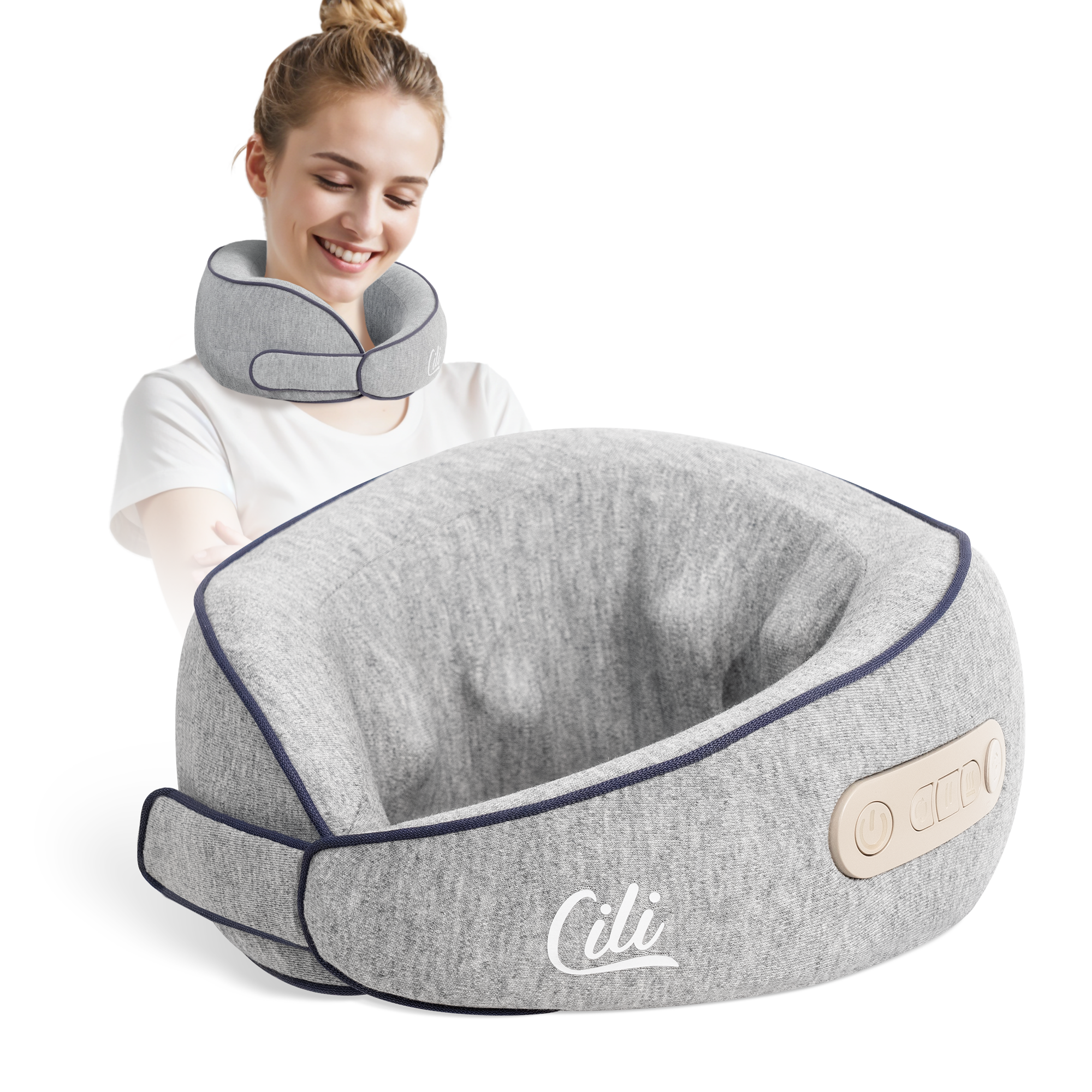 CiLi Cordless Neck Massager Pillow with Heat, Shiatsu Neck Massager for Pain Relief Deep Tissue, Neck Travel Pillow, 3 Adjustable Intensity CL-6476