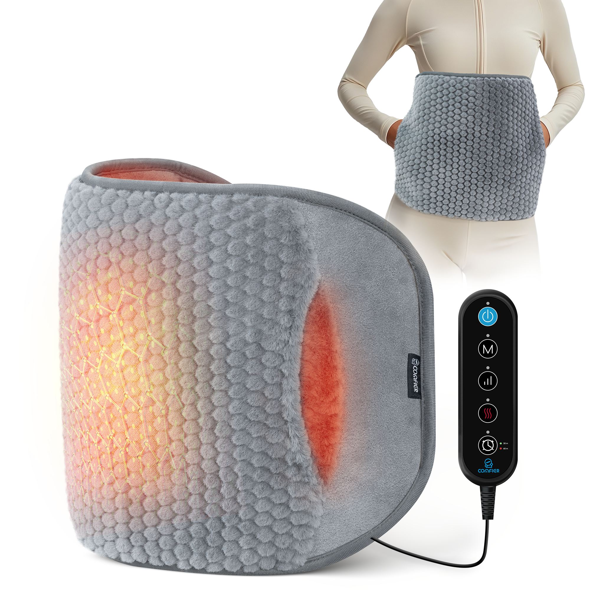 Comfier Heating Pad for Back Pain Relief, Heating Pad for Period Cramps with Auto Shut Off,Fast Heat Pad with 3 Vibration Modes, Hand-Warming Pocket & Extra-Large Size 61" CF-6413