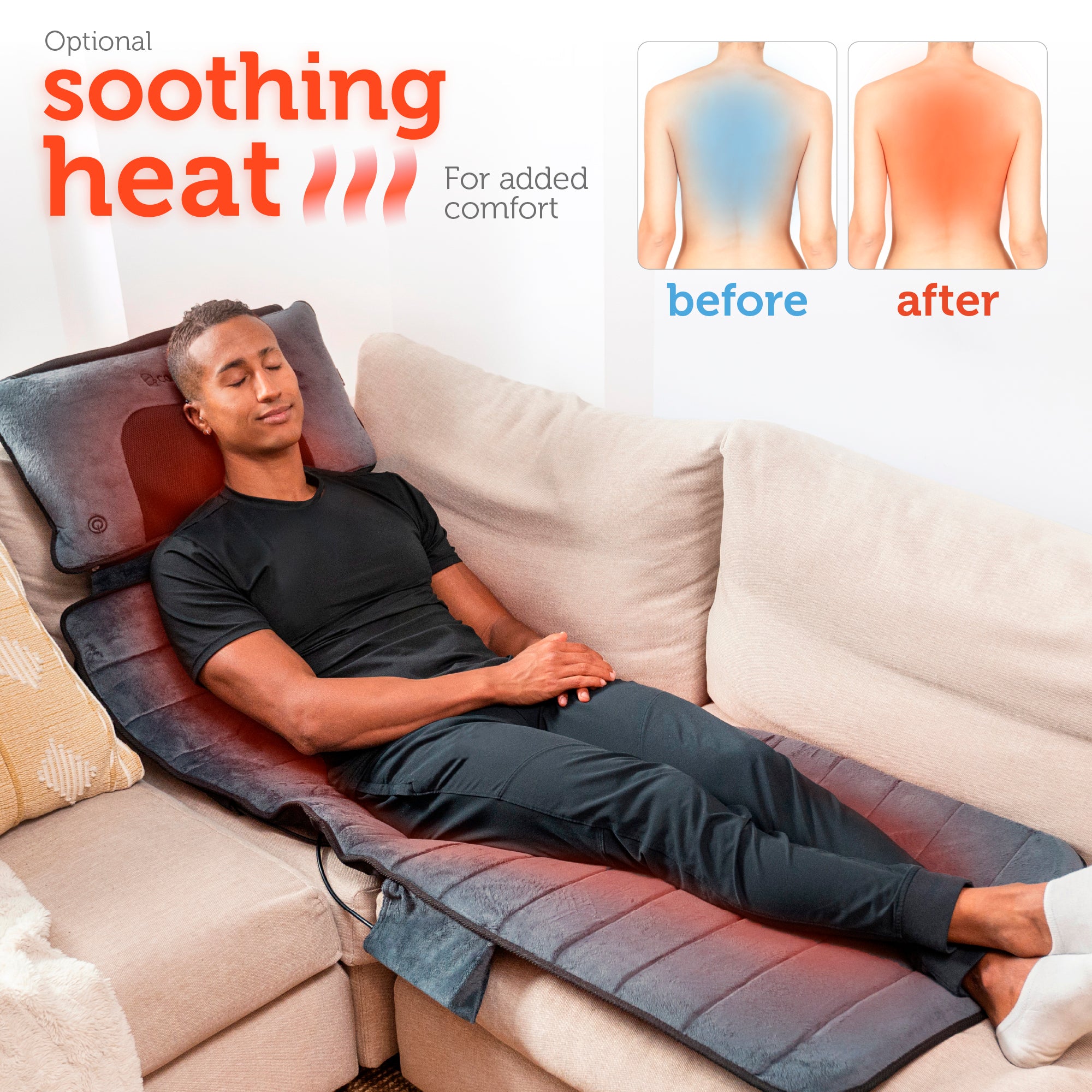 Comfier Massage Mat, Full Body Heated Massage Pad with Movable Shiatsu Neck Massage Pillow - 3603u, USA