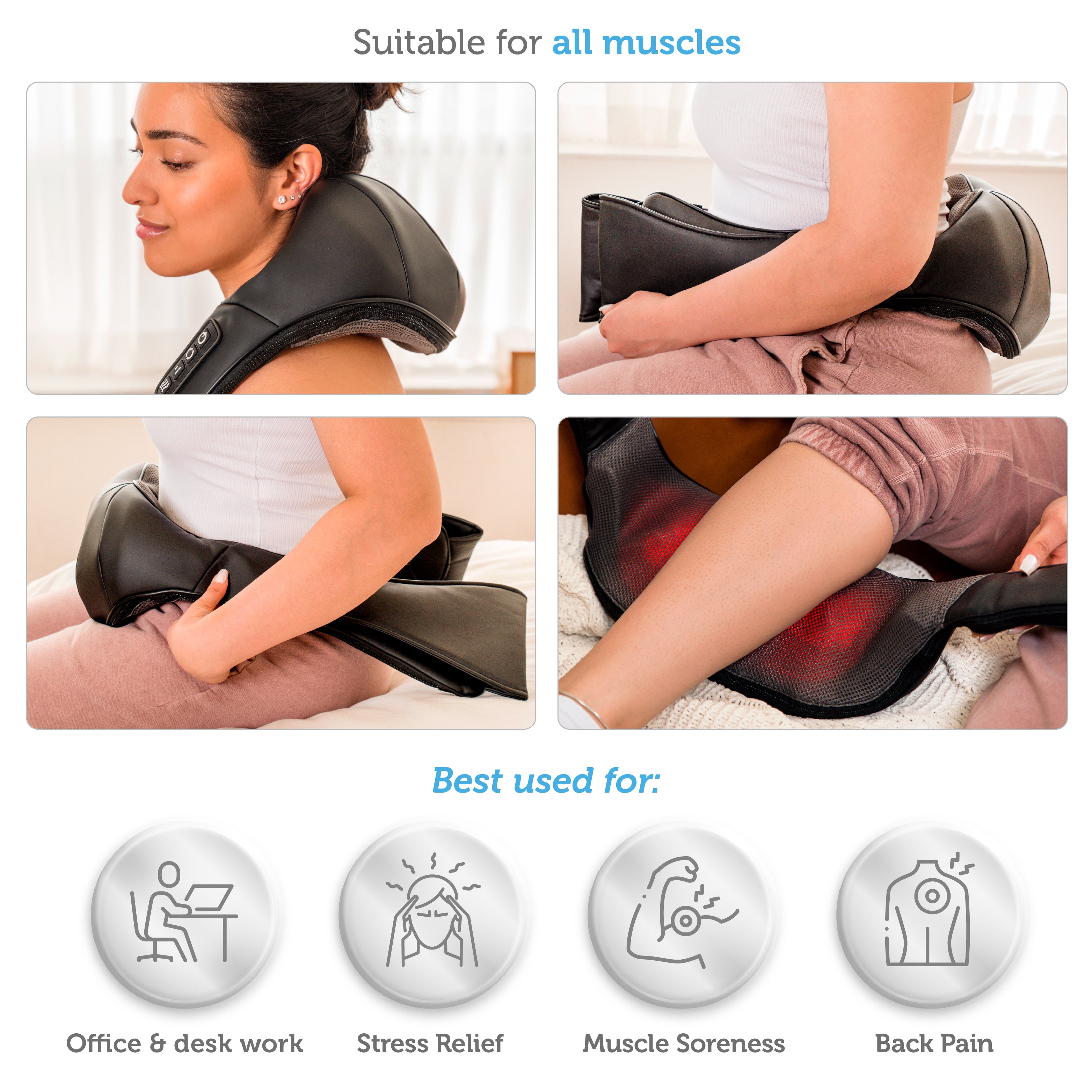 Comfier Shiatsu Shoulder & Neck Massager with Heat, 4D Deep Kneading Back  Massager Gifts for Men Women
