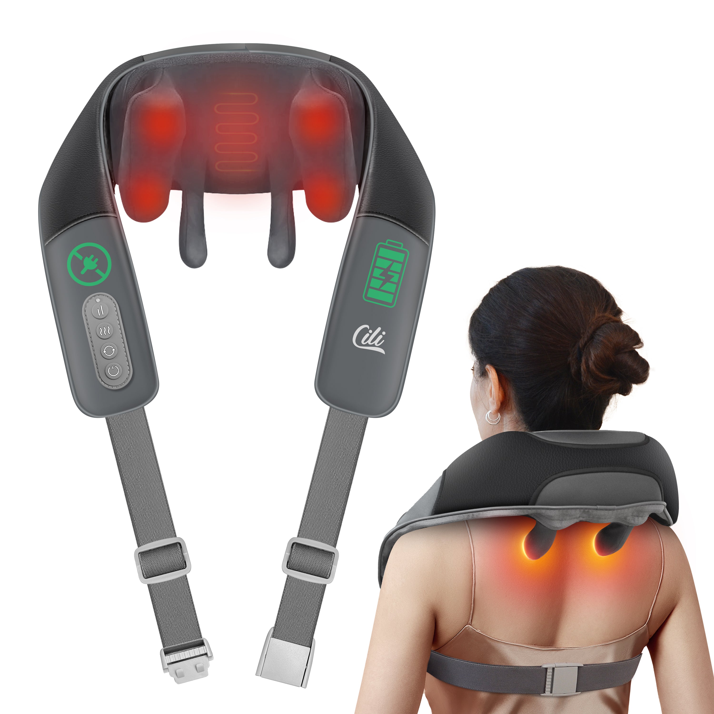 CILI Cordless Neck Massager with Heat, 4D Shiatsu Neck Shoulder Massager Deep Tissue Neck Back Massager Pillow, Wider Massage Head & More Heating Area CL-6826