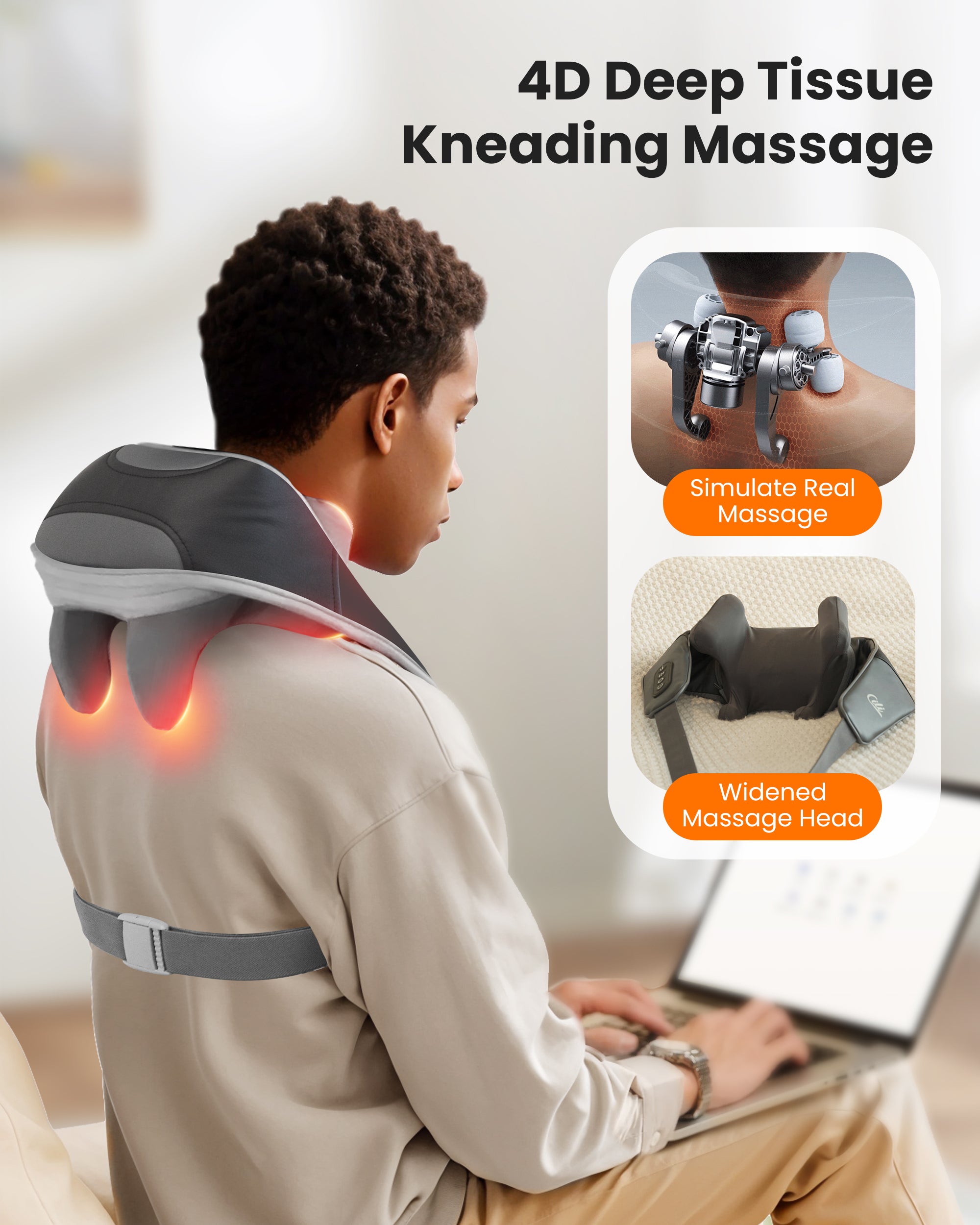 CILI Cordless Neck Massager with Heat, 4D Shiatsu Neck Shoulder Massager Deep Tissue Neck Back Massager Pillow, Wider Massage Head & More Heating Area CL-6826