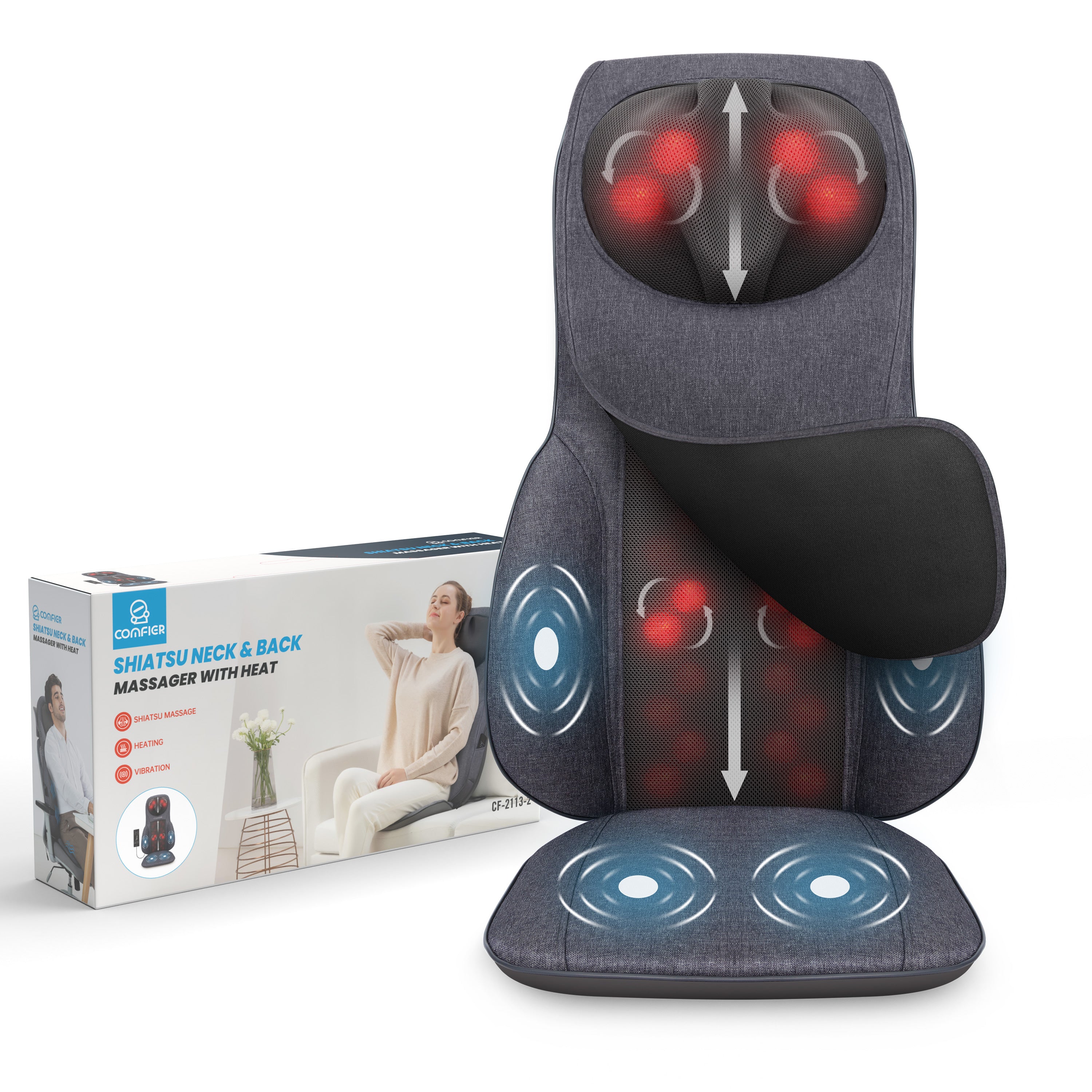 Shiatsu Neck Back Massage Seat Cushion w/ Hip Vibration & Heating Function  