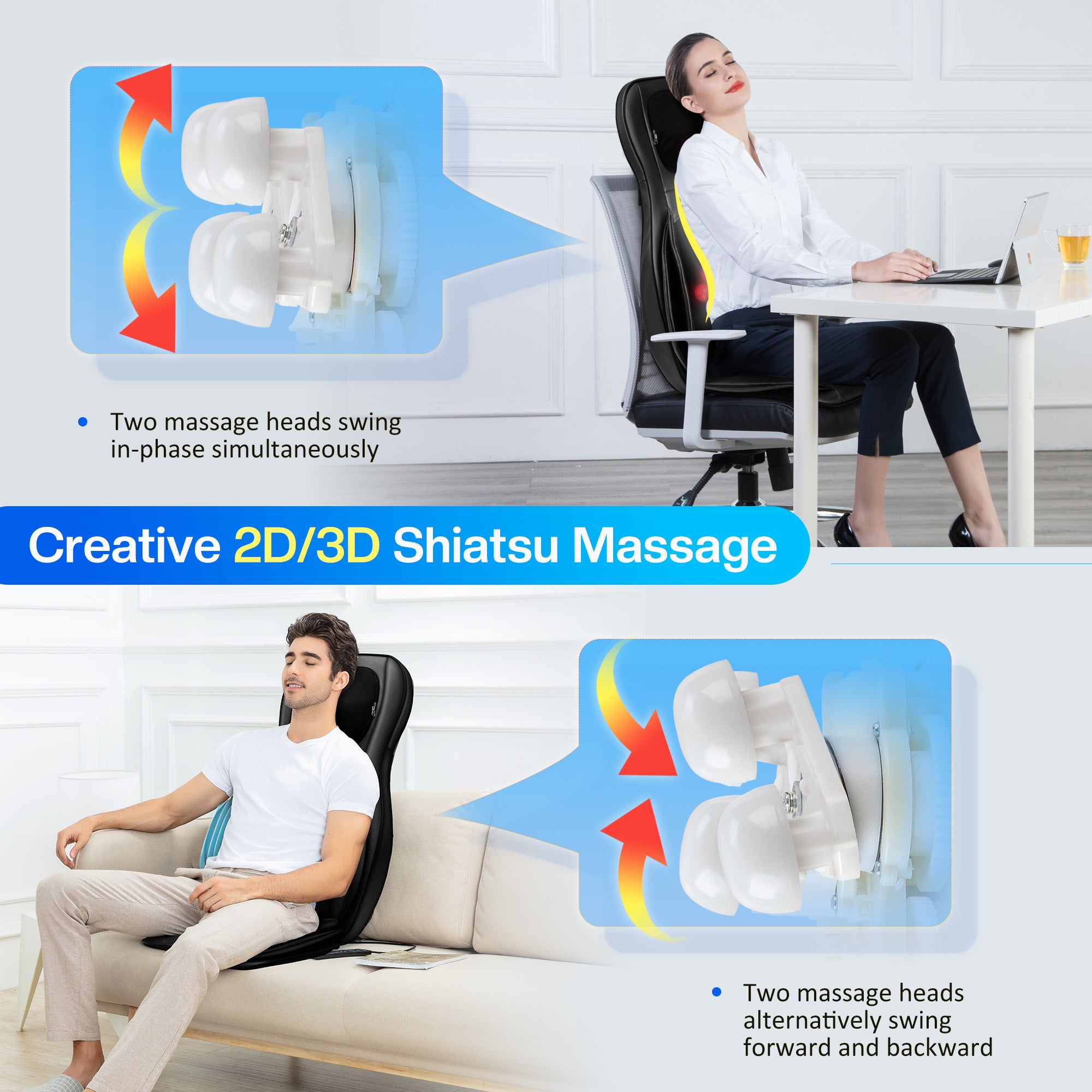 Comfier Shiatsu Neck Back Massage Seat Cushion with Heat,(Colored pack