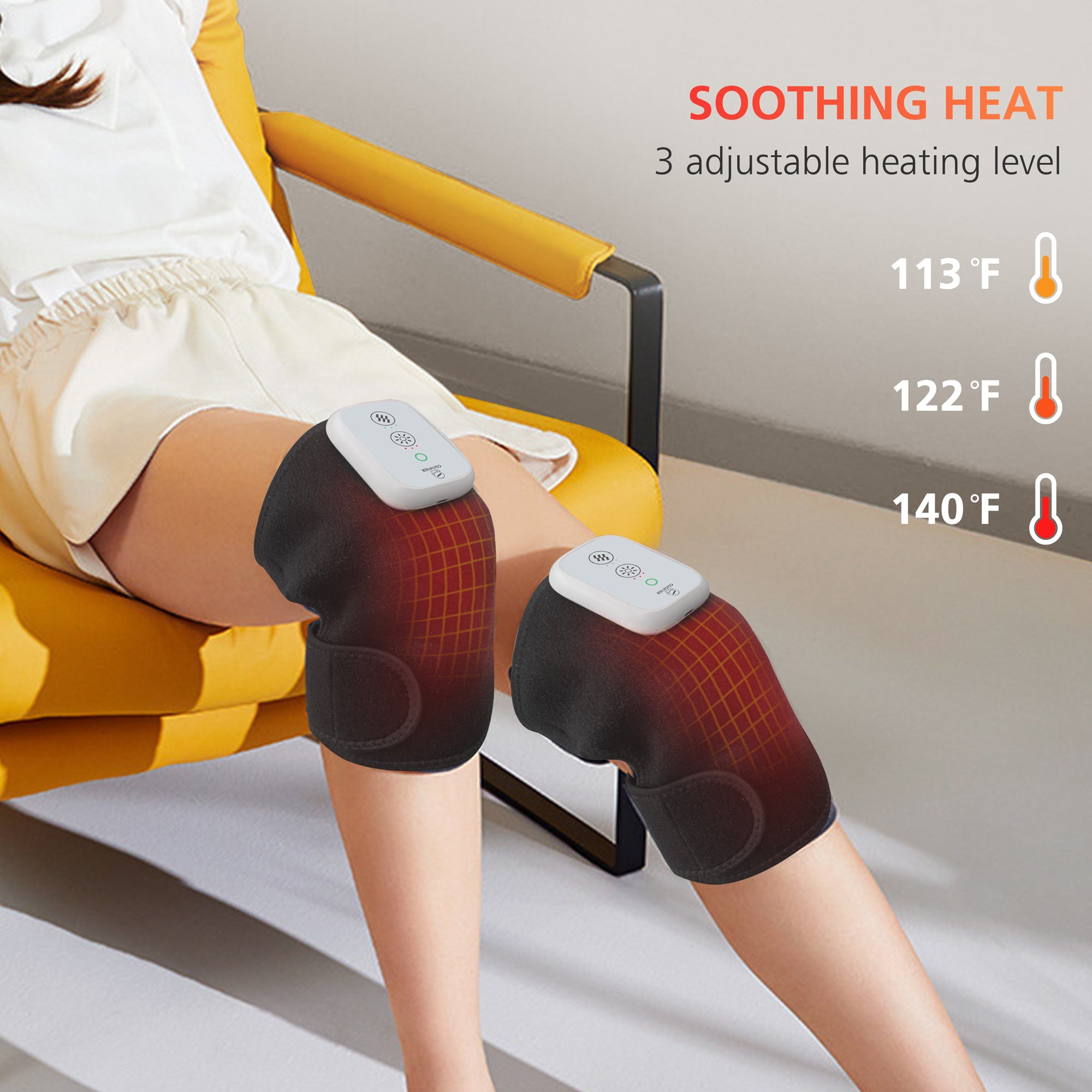 Cordless Vibration Knee Massager with 3 Adjustable Heat & 3 Intensitie