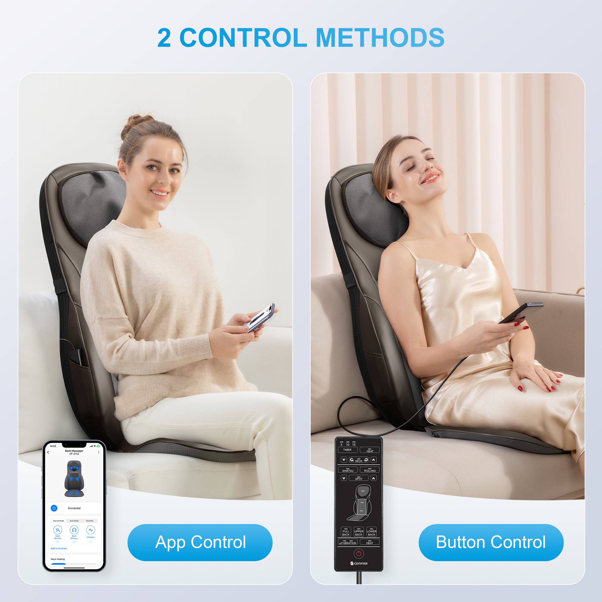 Comfier Shiatsu Neck Back Massager, Smart App Control Massage