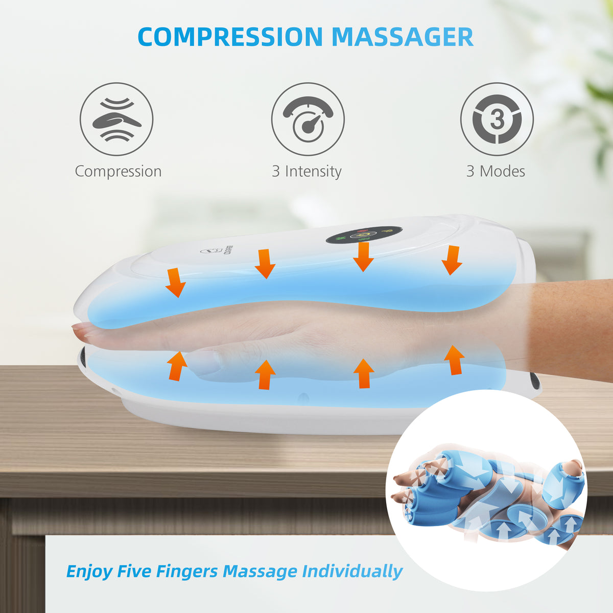 Comfier Cordless Hand Massager with Heat,Compression & Vibration,Massa