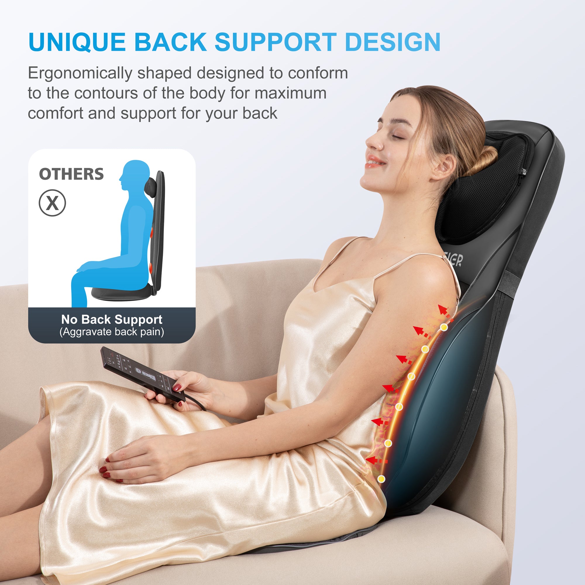 Comfier Back Massager with Heat,Shiatsu Massage Chair Pad,Deep Kneading  Massage Seat Cushion for Home,Office 