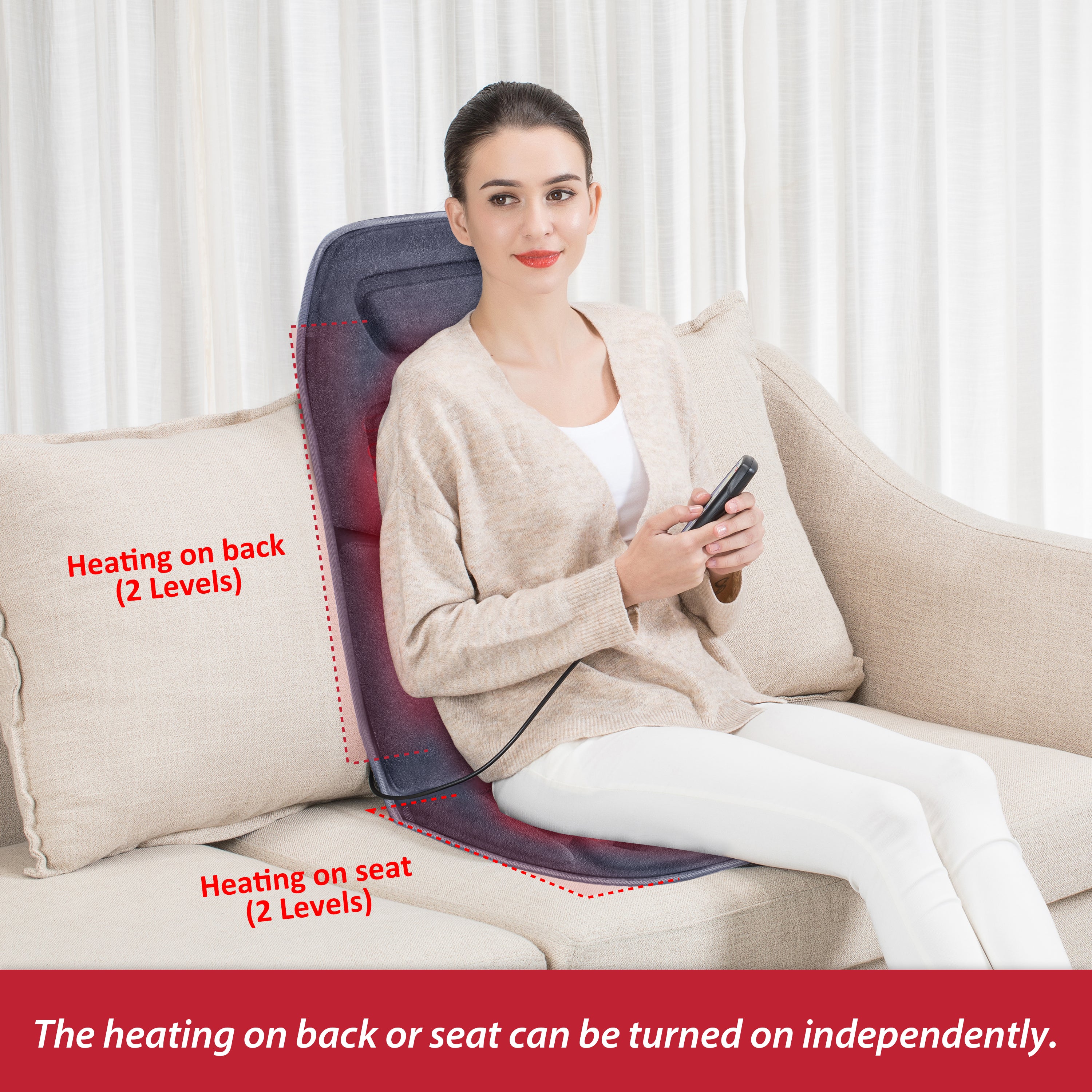 Massage Chair Pad, Back Massager with Heat for Chair or Home Couch, Home Massage Seat Cushion for Lower Back Thighs, Black