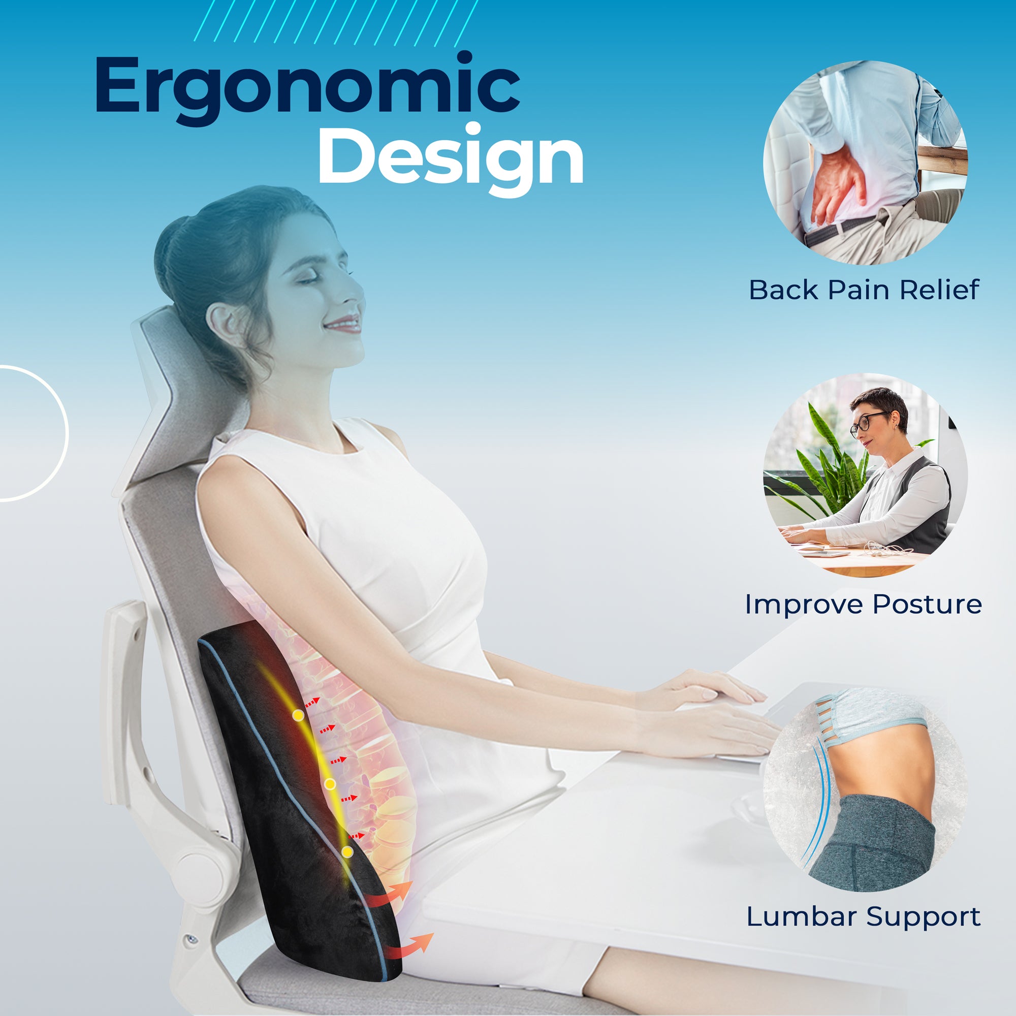 Lumbar Support Pillow for Office Chair - Improve Back Pain Posture