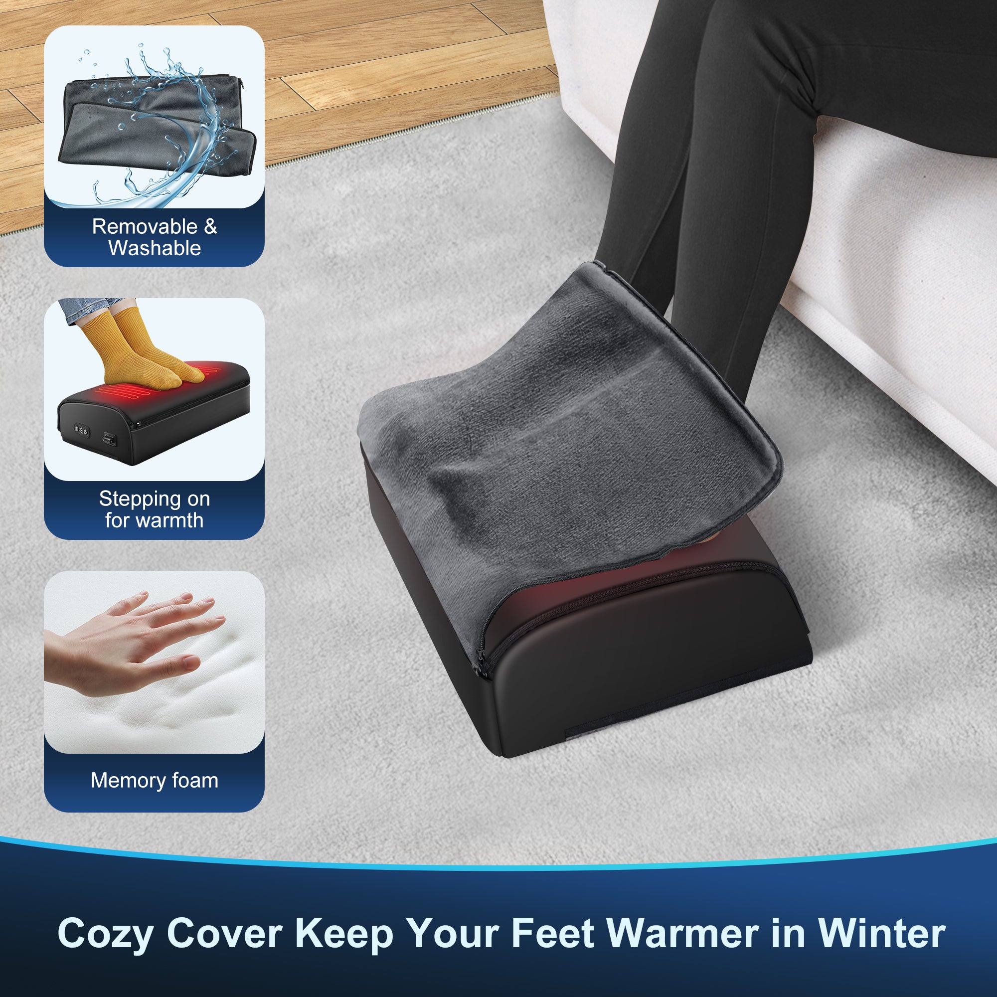 Valiant Heated Footrest with Adjustable Non-Slip Base for use under desk