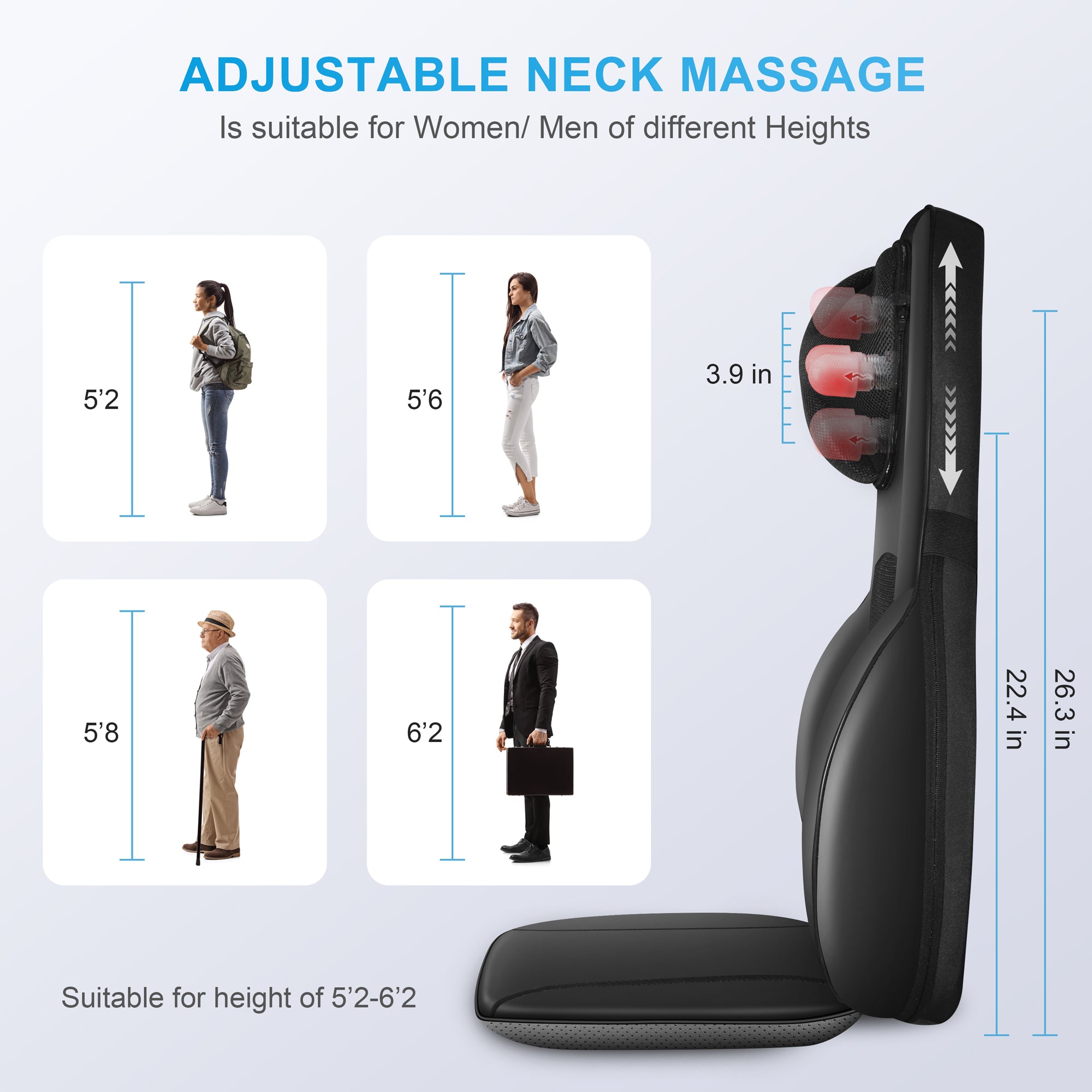 NAIPO massage pad Shiatsu, massage seat pad, back massage device with heat  function