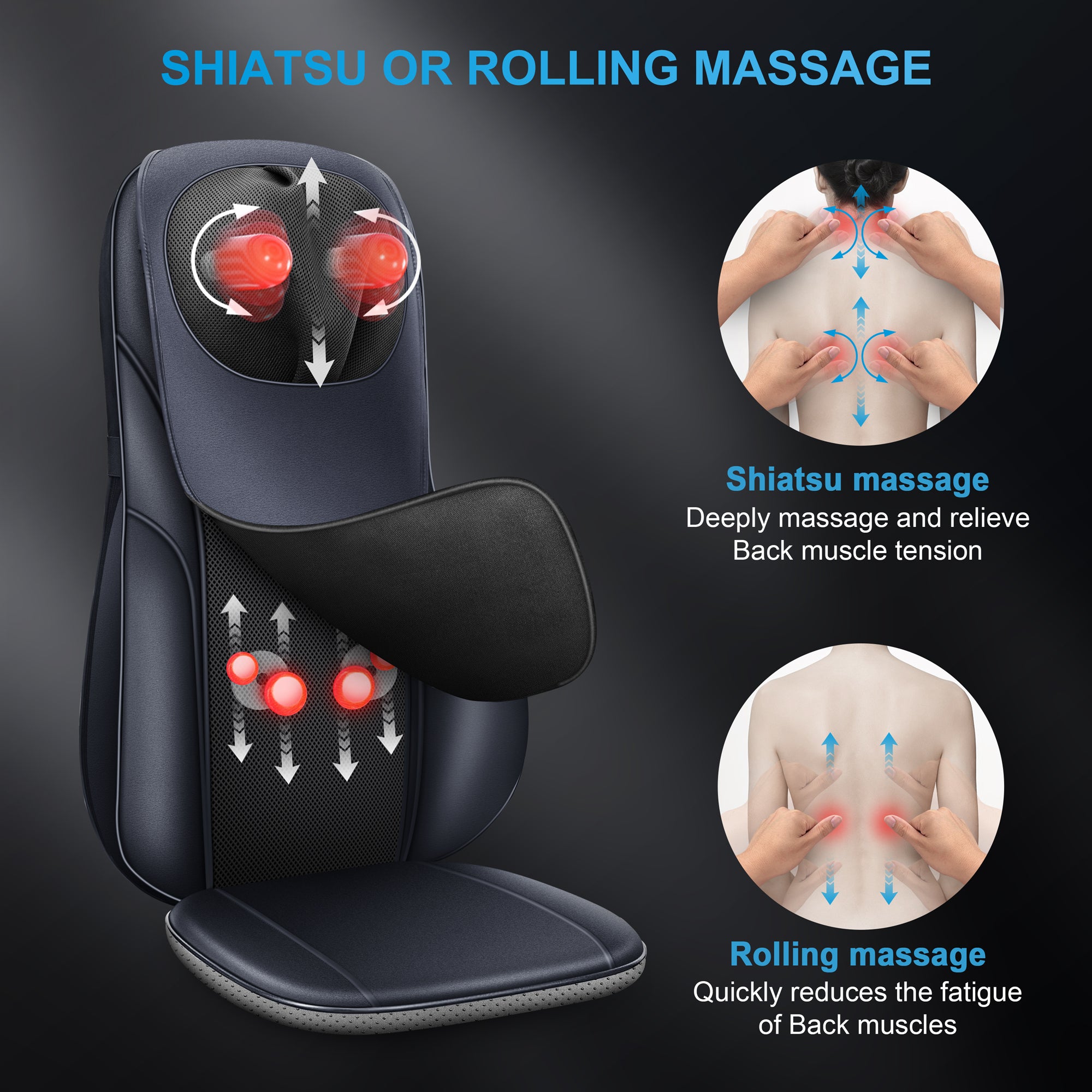 Comfier Shiatsu Neck Back Massager,Height Adjustable Massage Chair Pad --CF-2113P