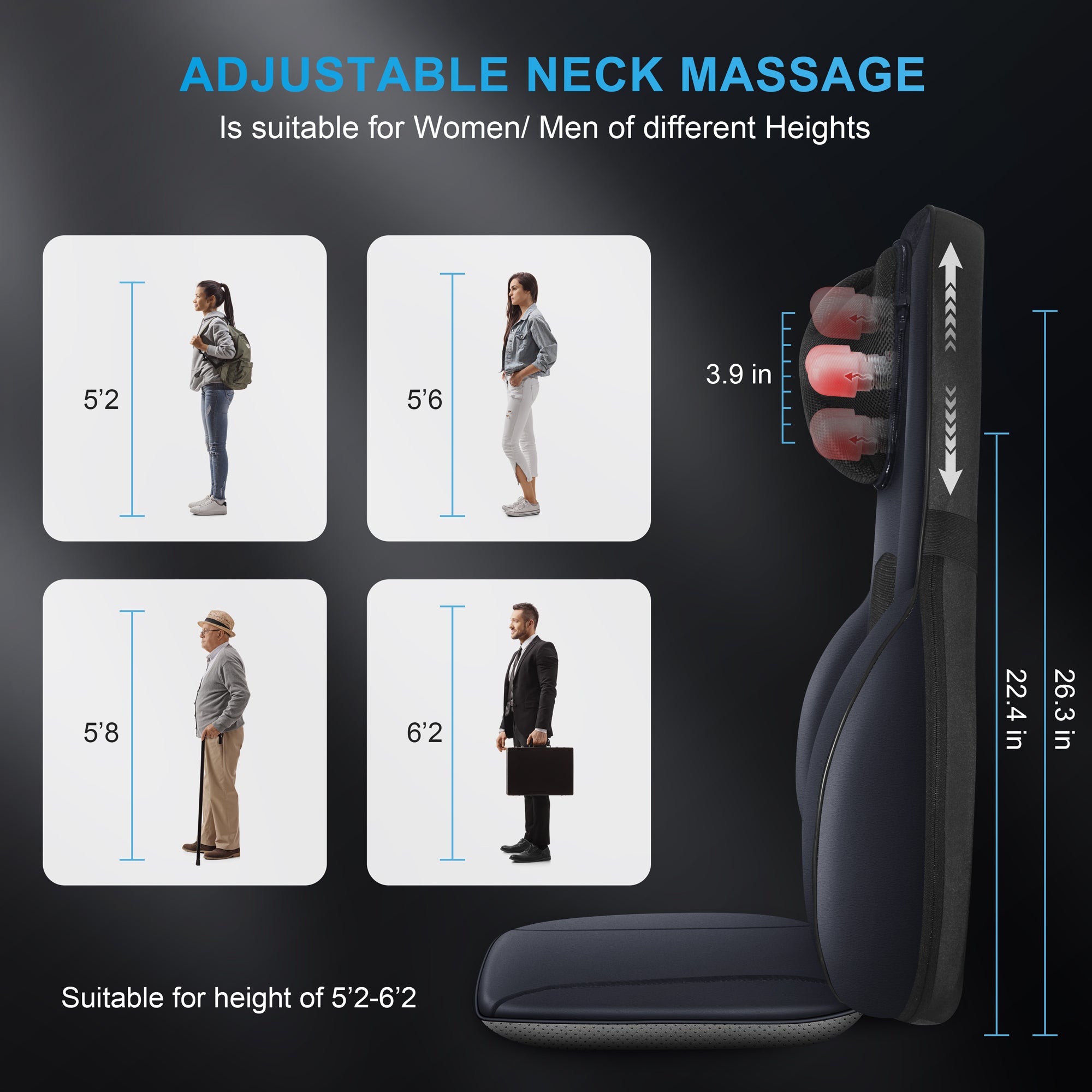 Comfier Shiatsu Neck Back Massage Seat Cushion with Heat,(Colored Packaging) - CF-2113-2