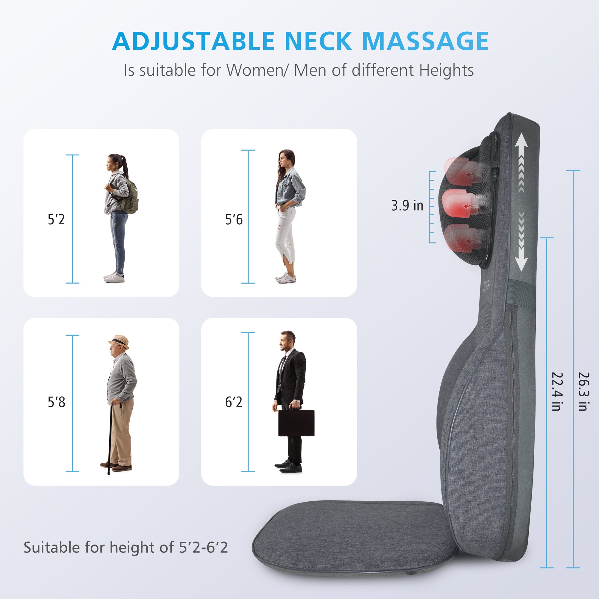 Comfier Shiatsu Neck Back Massager, Smart App Control Massage Chair Pad  Kneading Rolling Vibration Compression Seat Cushion with Heat, Blue 