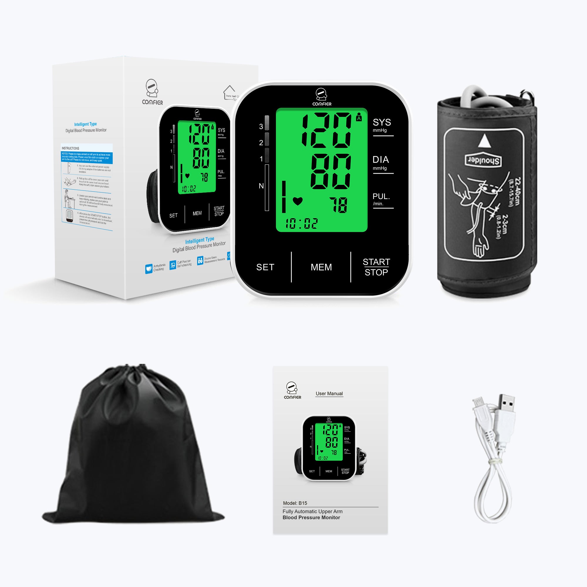 Comfier Wireless Technology Arm Blood Pressure and Heart Rate Monitor for  Home Use, Gift for Family 